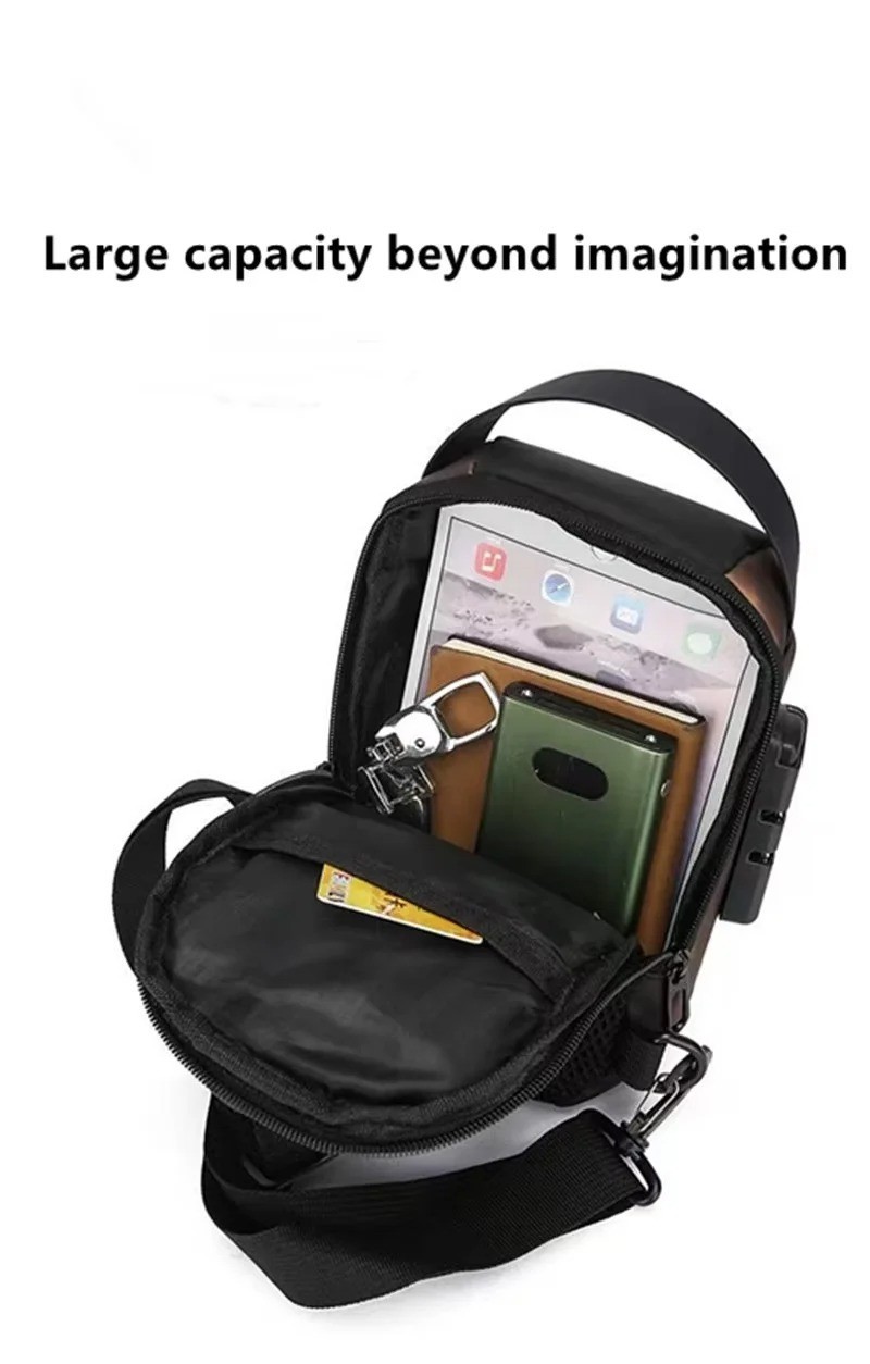 Men’s Sling Backpack Waterproof Anti-theft Shoulder Crossbody Chest Bag USB Port
