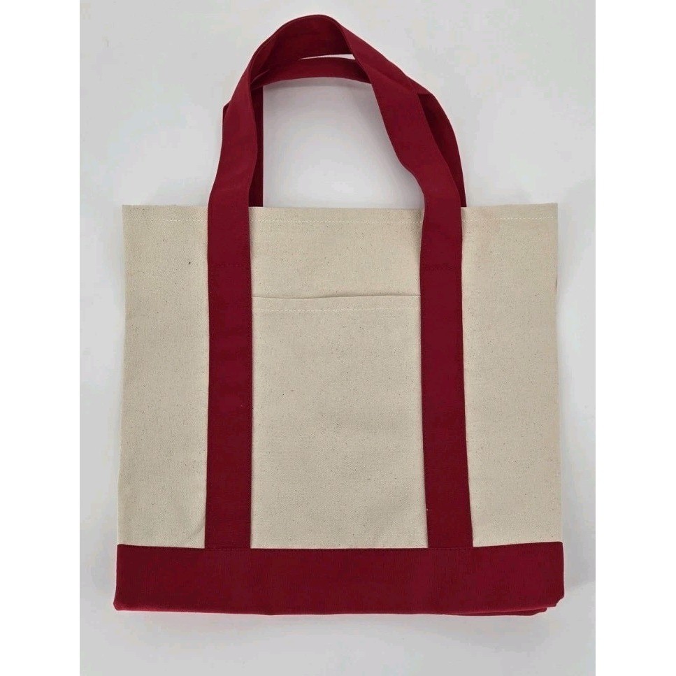 Port Authority Canvas Tote Bag Natural Red Heavy Duty NWOT