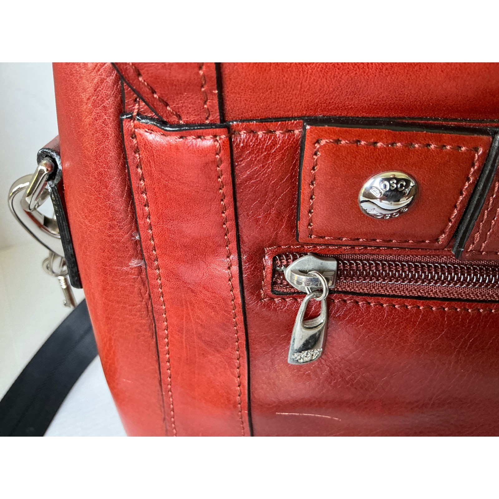 Bosca Leather Messenger Bag Amber Briefcase Laptop Crossbody Professional