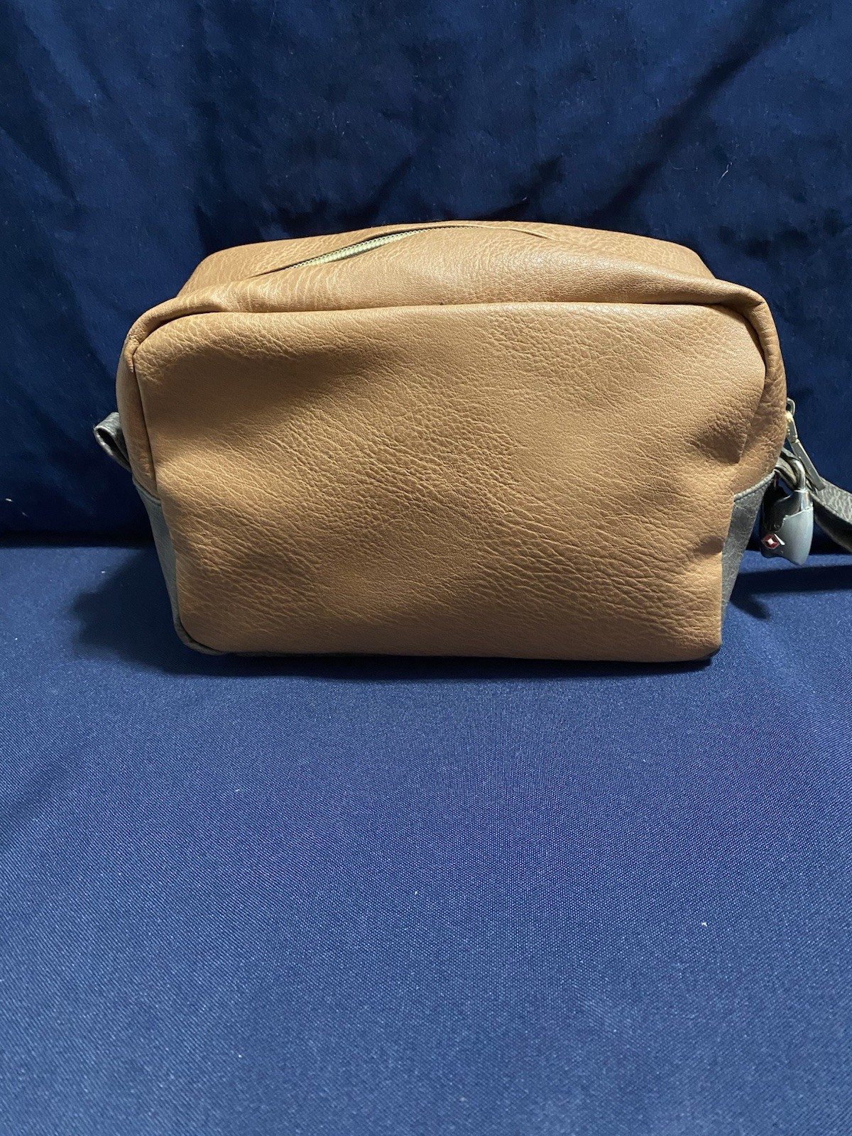 Jack Nicholas Two Tone Toiletry Dopp Bag, Faux Leather, Zip Close, Side Strap
