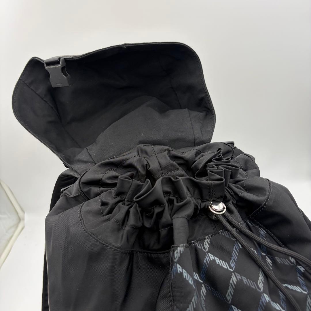 Paul Smith Branded Monogram Backpack Black Leather Nylon 42cm Mens Auth