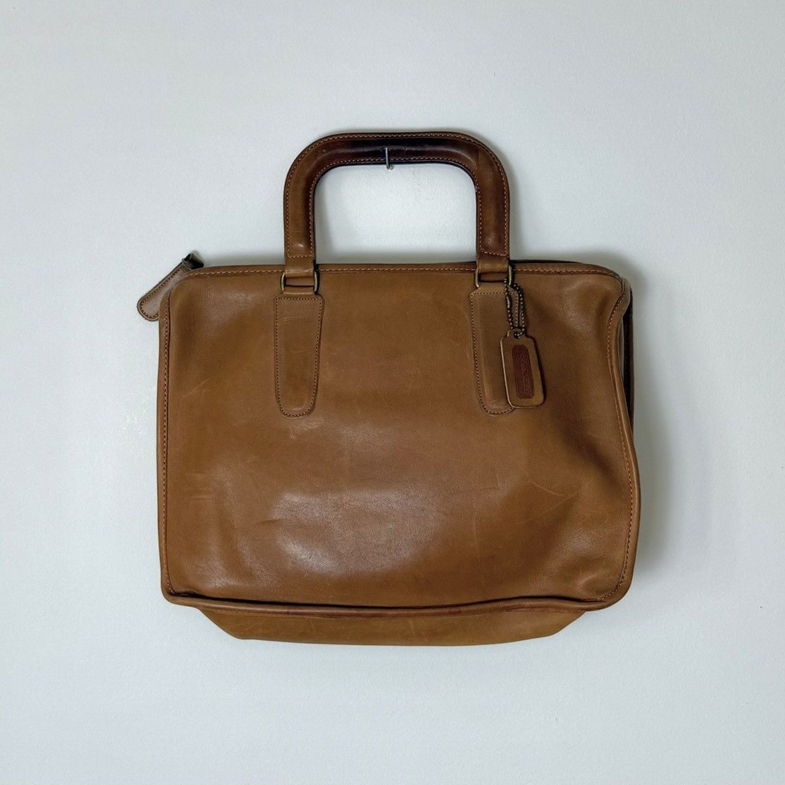 Vintage 1970s Coach Slim Satchel Handbag Bonnie Cashin Era Leather Cognac Brown