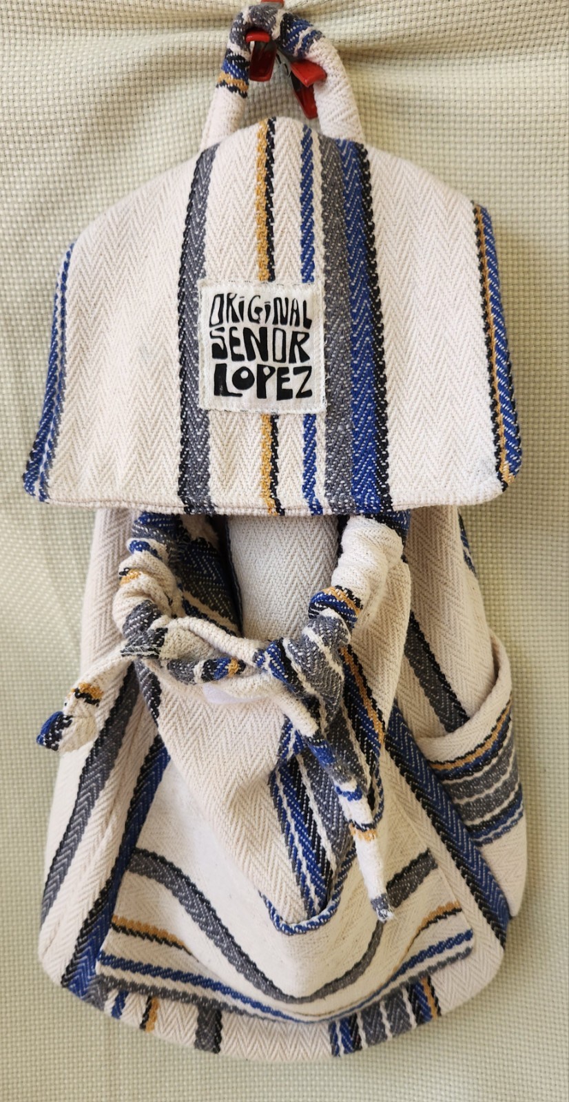 Original Senor Lopez Baja Backpack Striped Mexican Hippie Boho Beach Bag Recycle