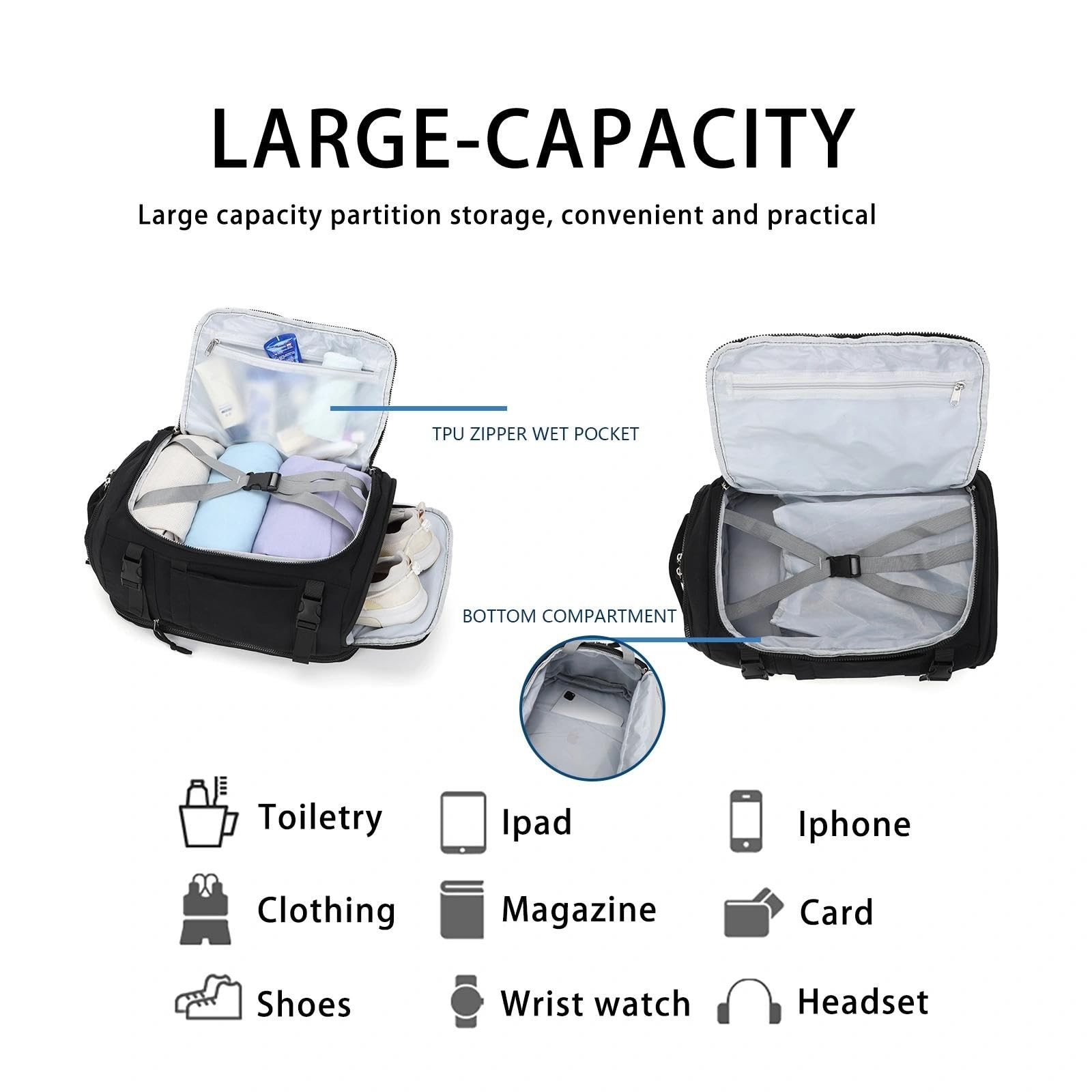 Travel Duffle Backpack, 12-Pockets Flight Approved Backpack 28L