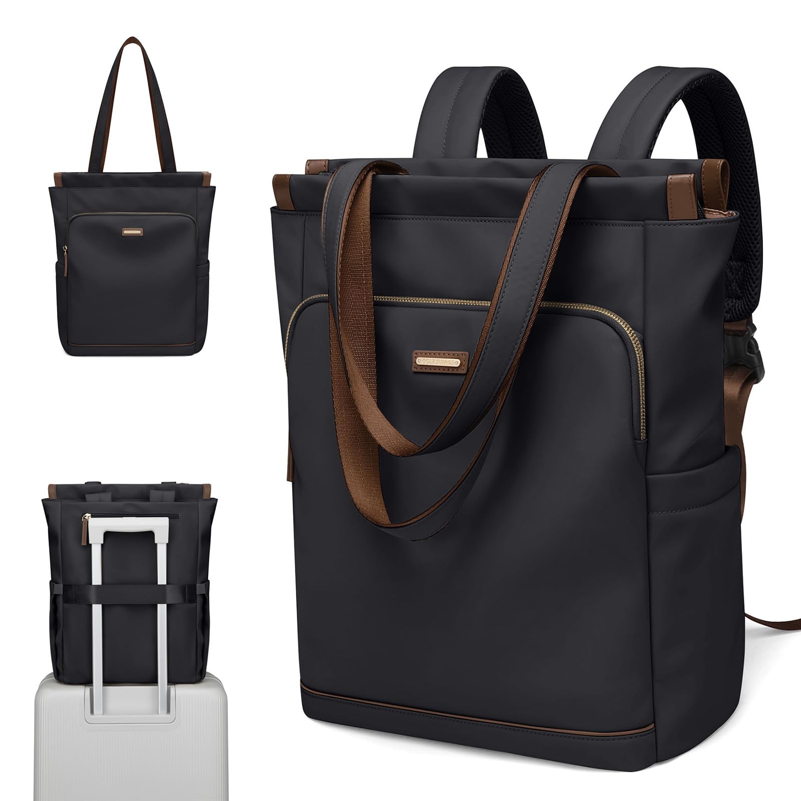 Convertible Laptop Backpack For Women Casual Daypack Notebook Tote Bag Black