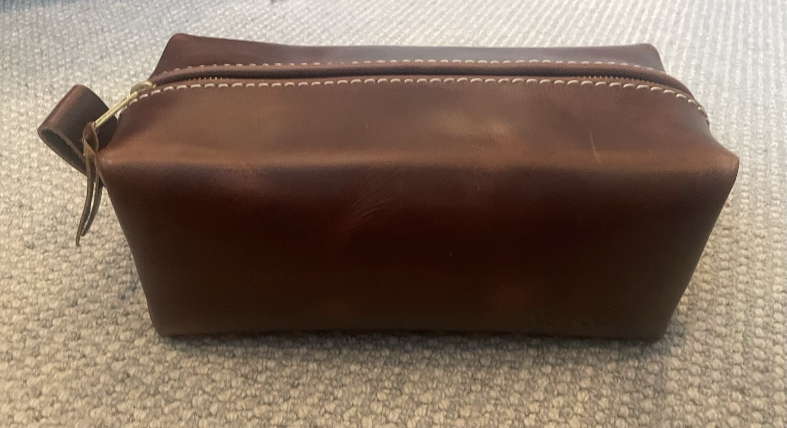 Lifetime Leather Co. Brown Zip Dopp Kit Toiletry Bag- WRC Monogram
