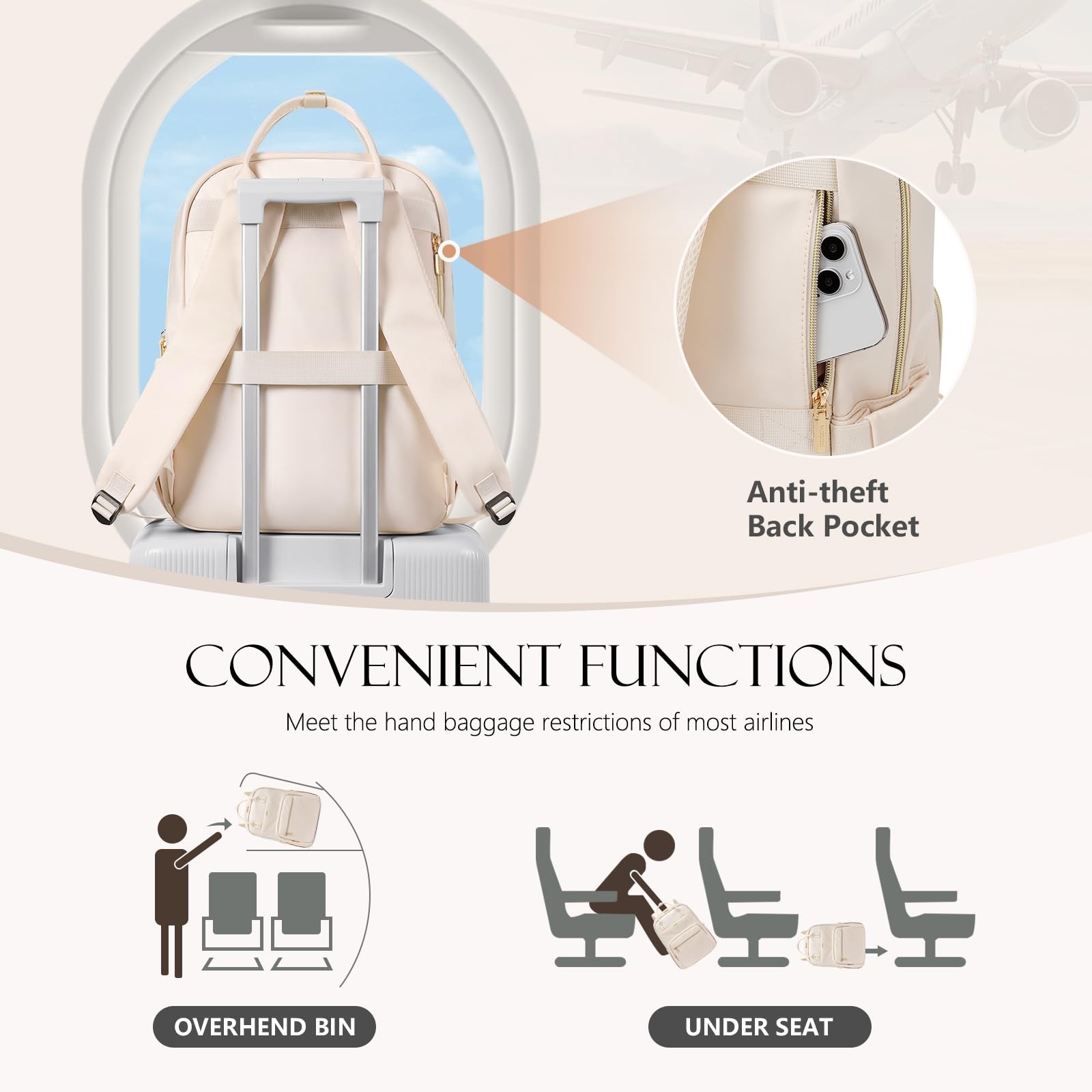 Laptop Backpack Women 16 Inch Teacher Compartment Waterproof Carry On Beige