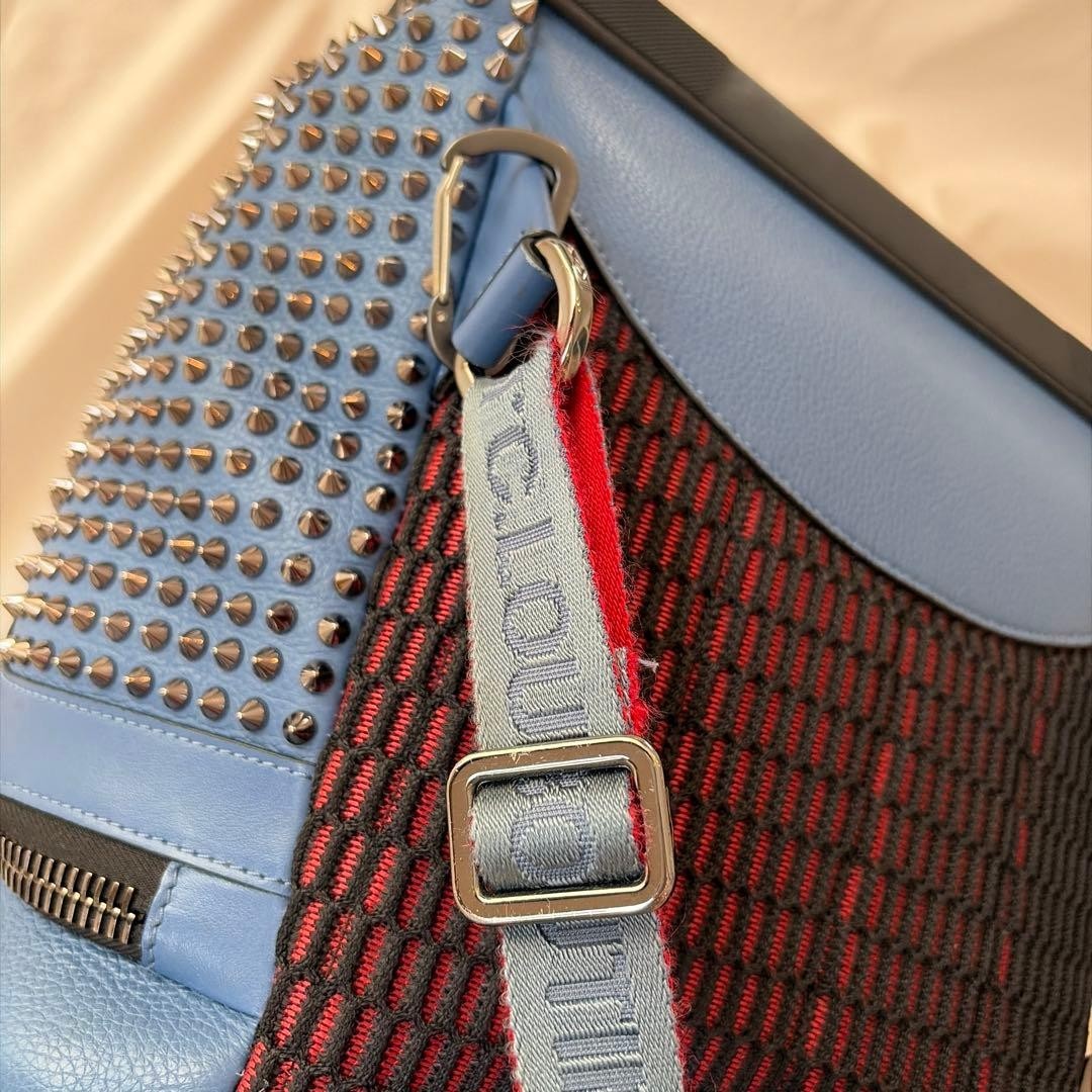 Christian Louboutin Explorafunk Authentic Backpack Shoulder Bag Blue Studs Men’s