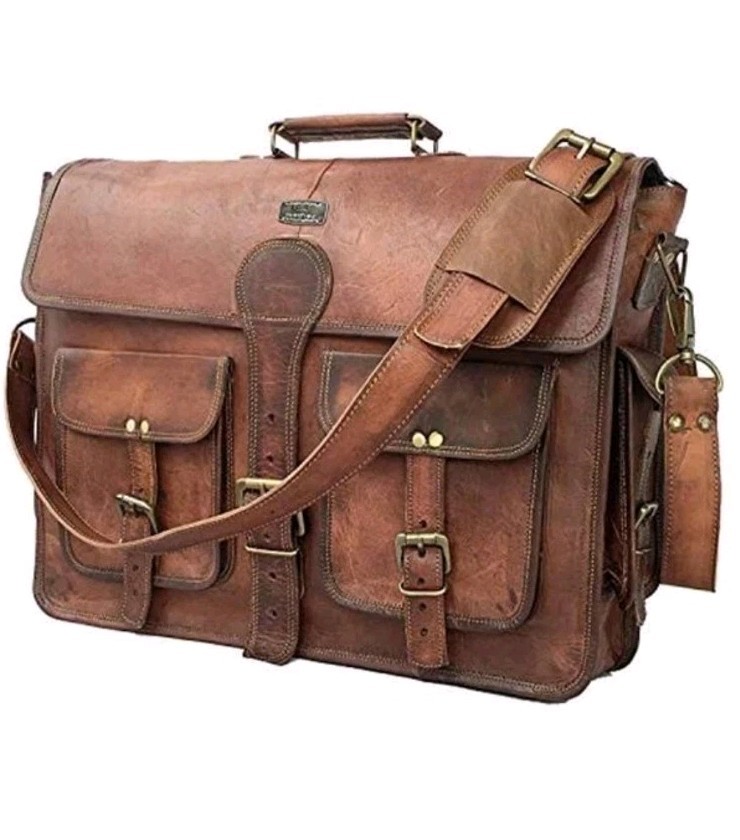 Cuero Leather Messenger Bag, 18 Inch Laptop Bag, Crossbody Bag Men. Vintage Look