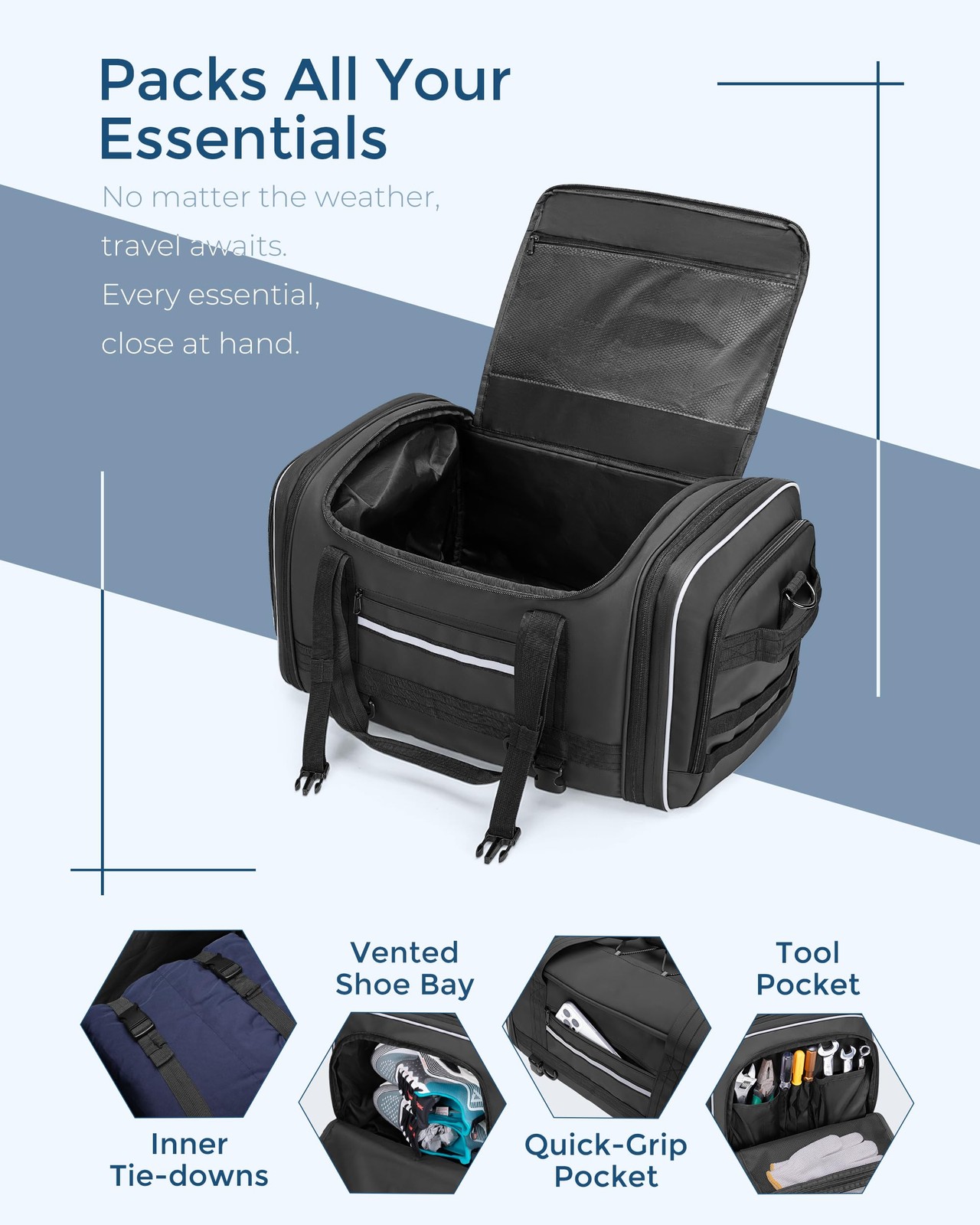 Waterproof Motorcycle Tail Luggage Bag, 48L-64L Expandable, a Rain Cover Incl…