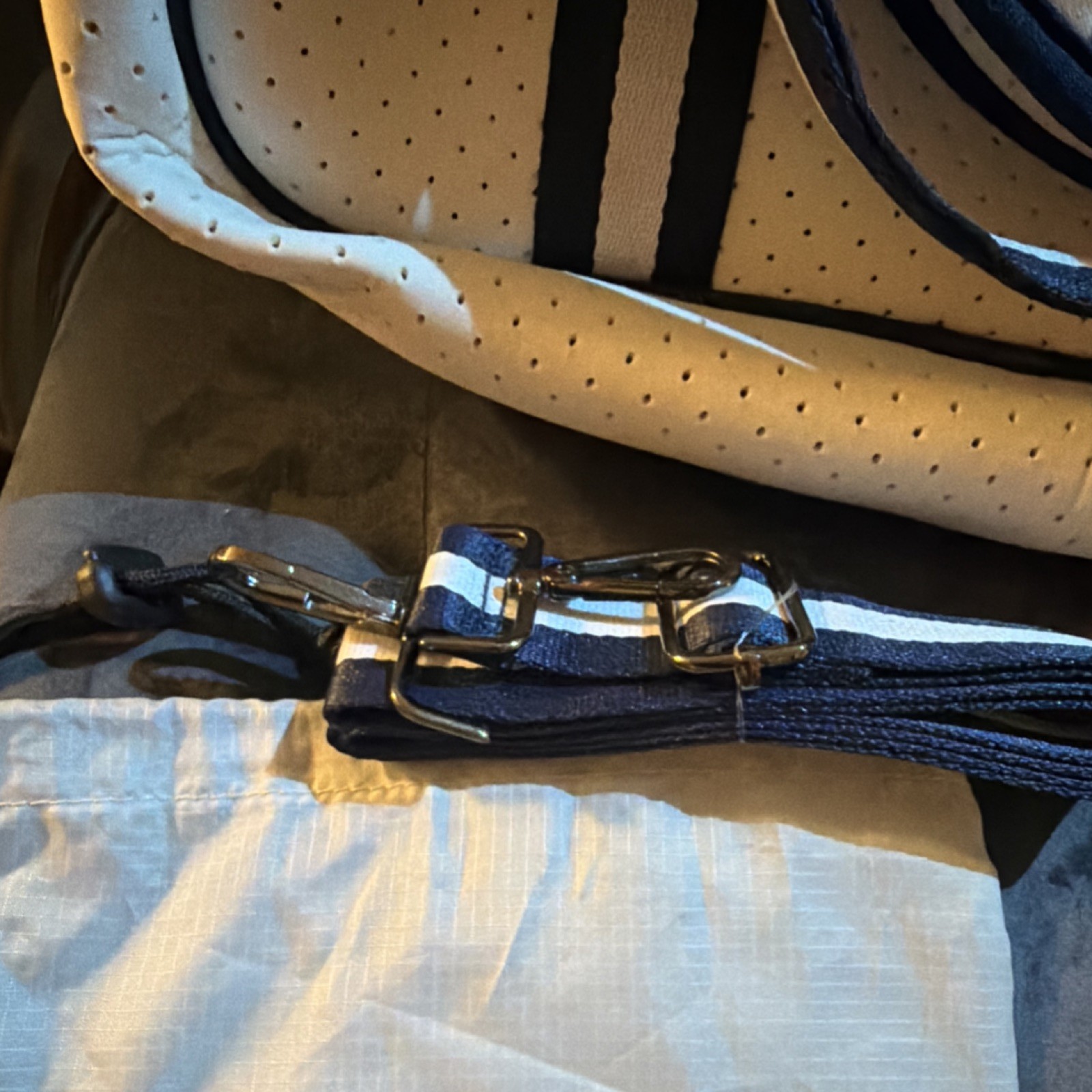 White Blue Duffel Bag Medium Adjustable Shoulder Strap Solid Casual Travel