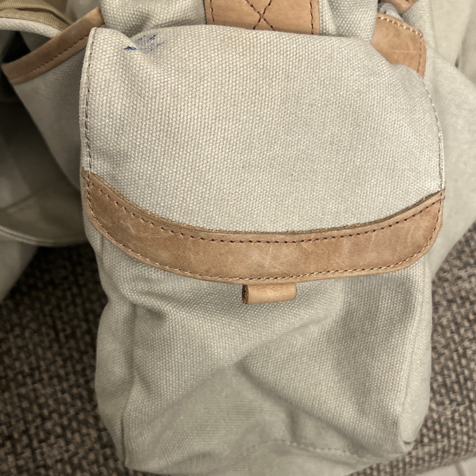 100% Cotton LL Bean Canvas Leather Cross Body Utilitarian Messenger Tote Bag