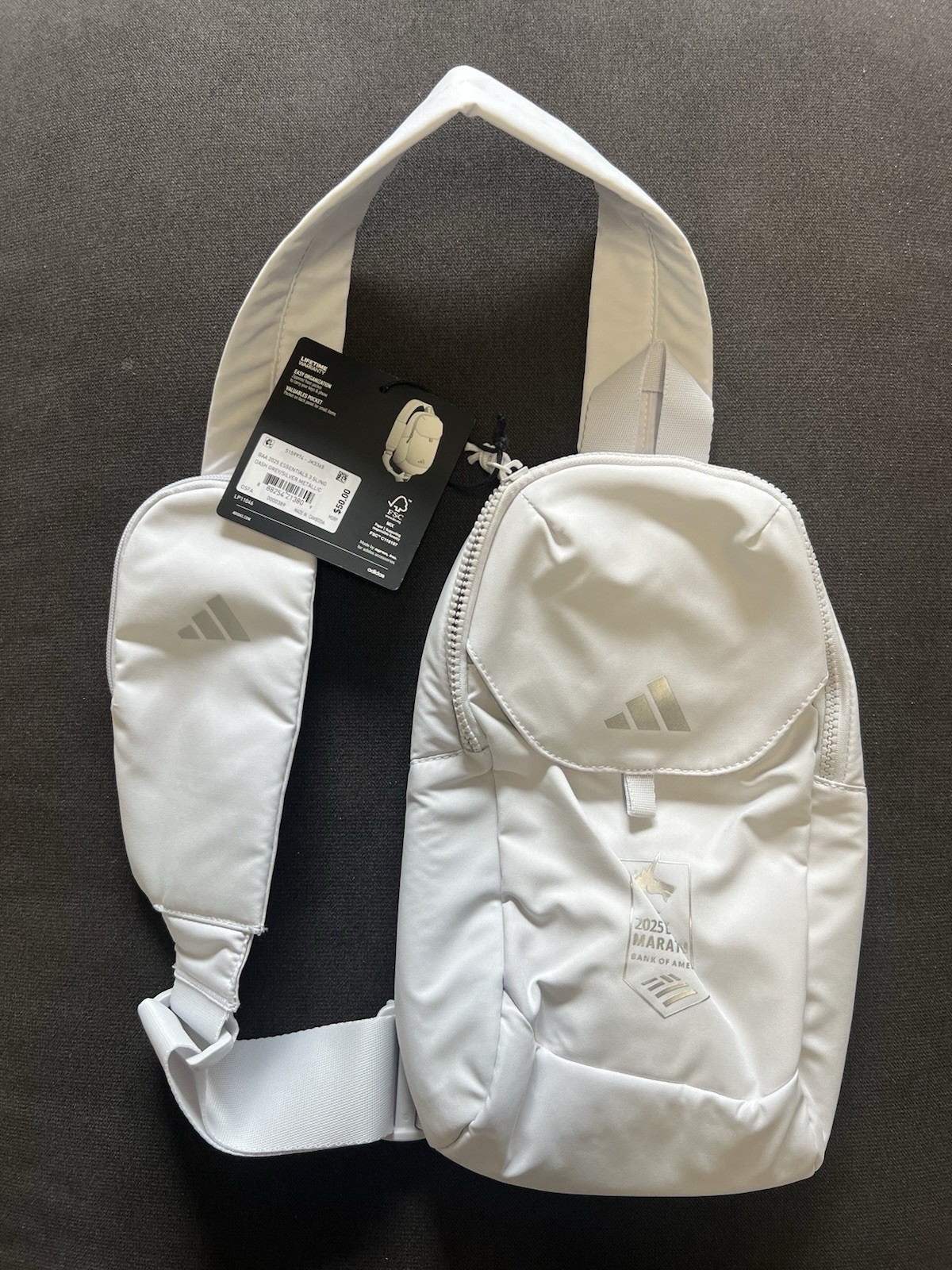 Adidas Boston Marathon 2025 129th Sling Bag Gray Zipper Pocket Run Essentials 3