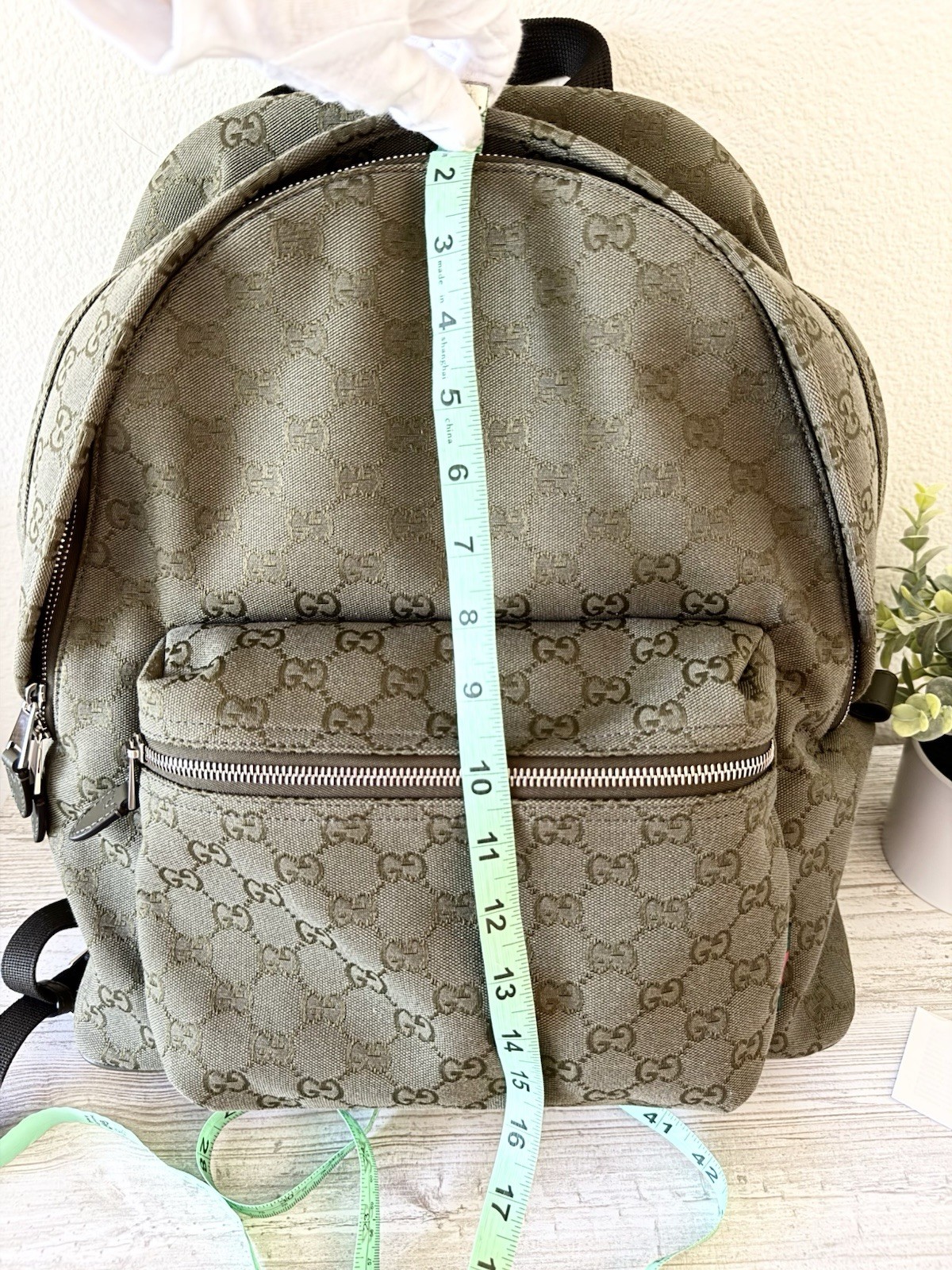New Gucci GG Monogram Canvas men medium backpack, olive green