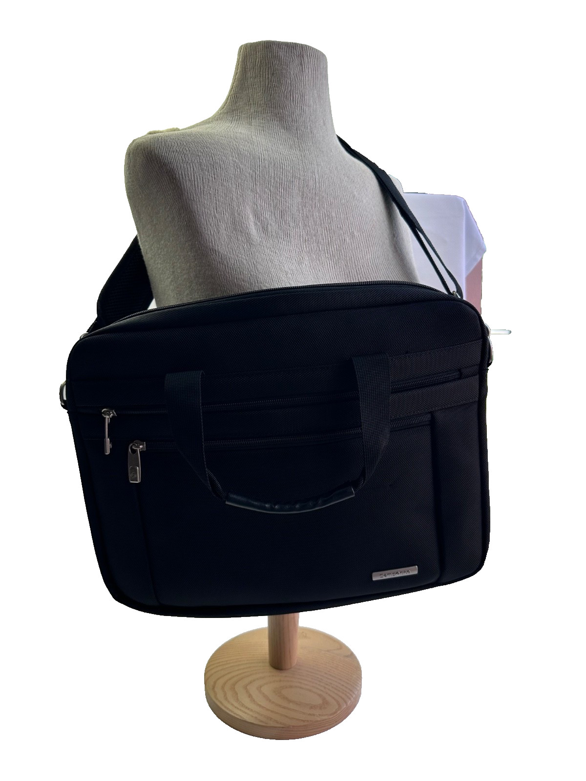 Samsonite Laptop Briefcase Black Nylon 2Way Shoulder Crossbody Work Bag Unisex