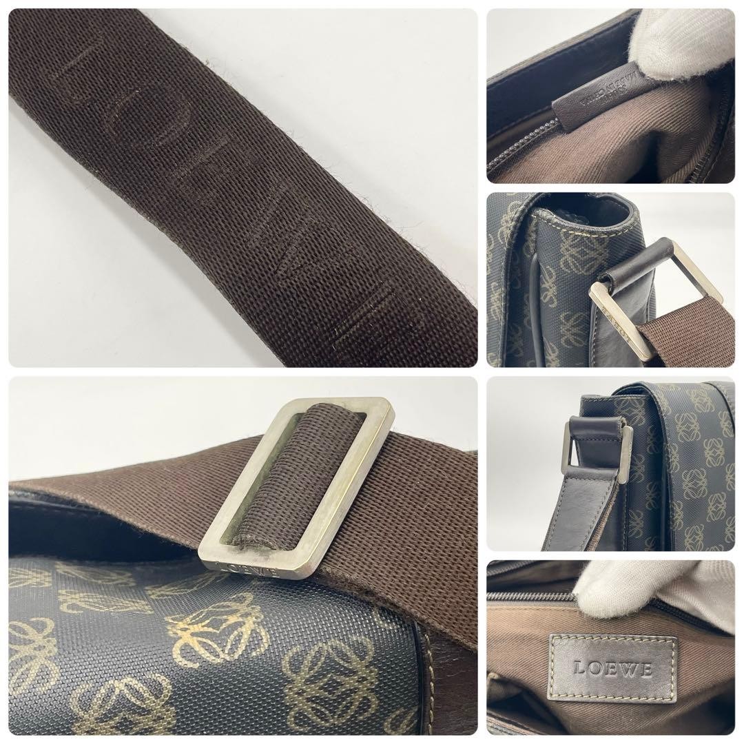 LOEWE Repeat Anagram Messenger Crossbody Bag Navy Gray Leather Men Laptop Auth