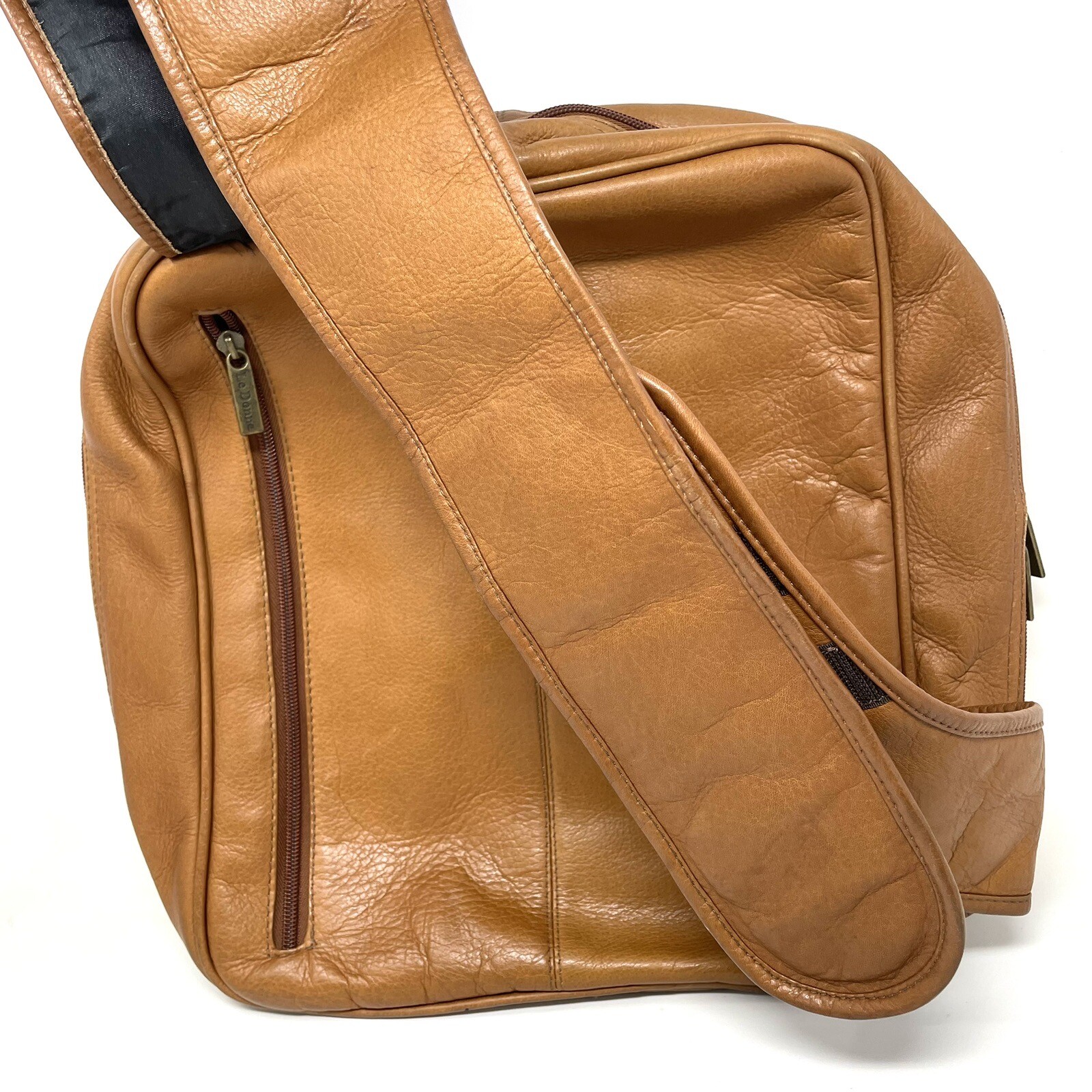 Le Donne Adjustable Leather Work Bag Messenger Backpack Laptop Brown Caramel