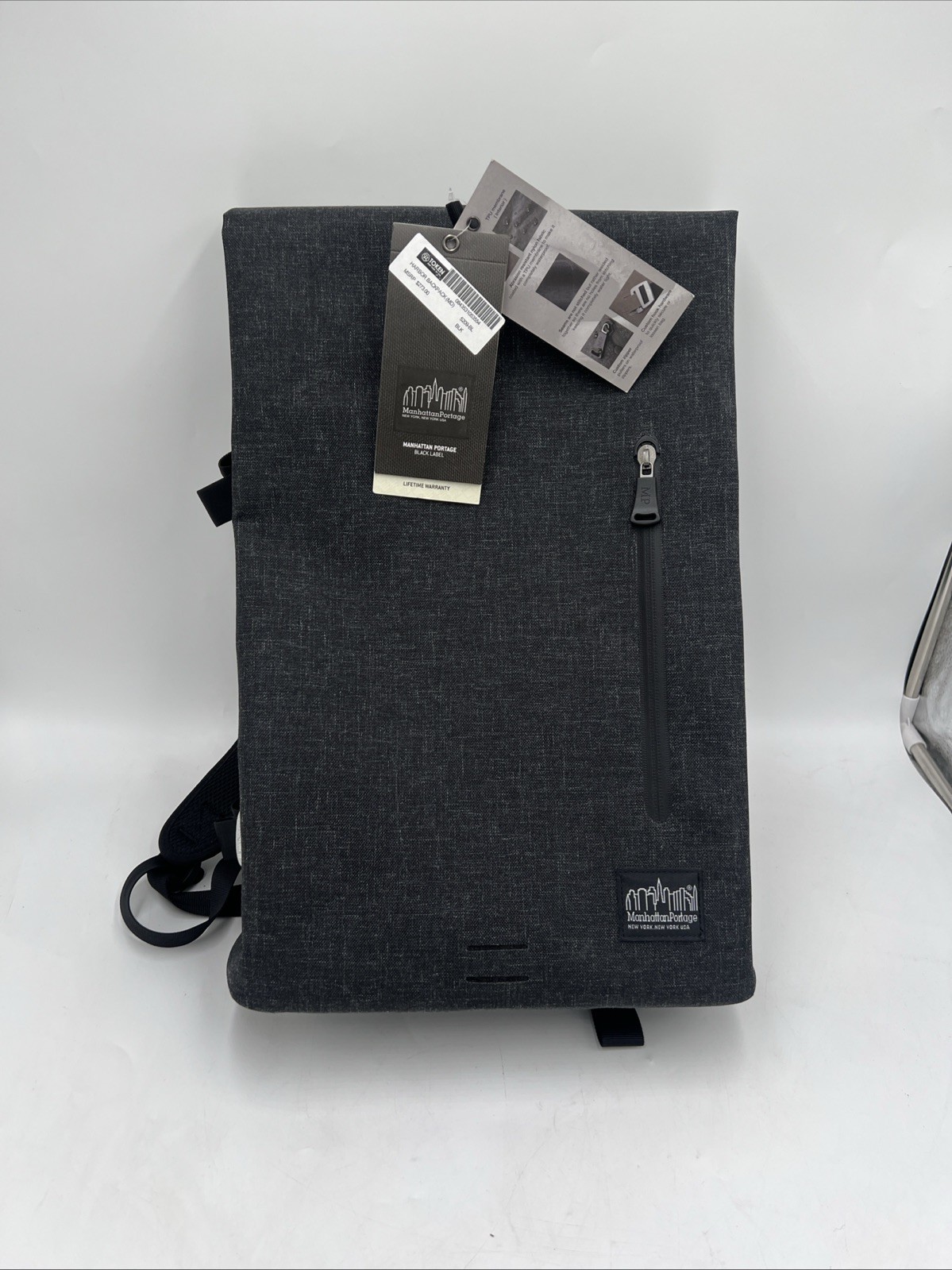 NWT Manhattan Portage Harbor Black Backpack Roll-Top Water Resistant Black Label