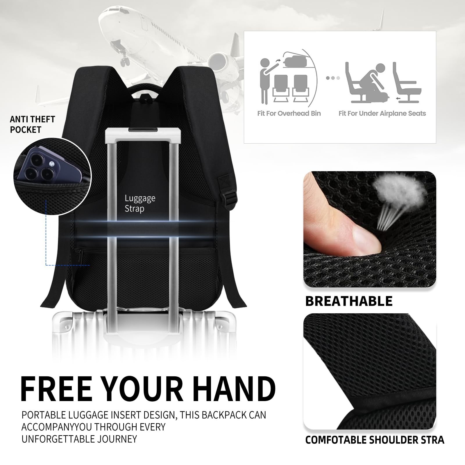 Versatile Black Classic School Backpack for Teens & Adults, 15.6″ Laptop Bookbag