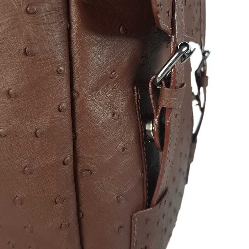 Men’s Backpack GENUINE Ostrich Leather Exotic Luxury Large Brown Bag for Laptop