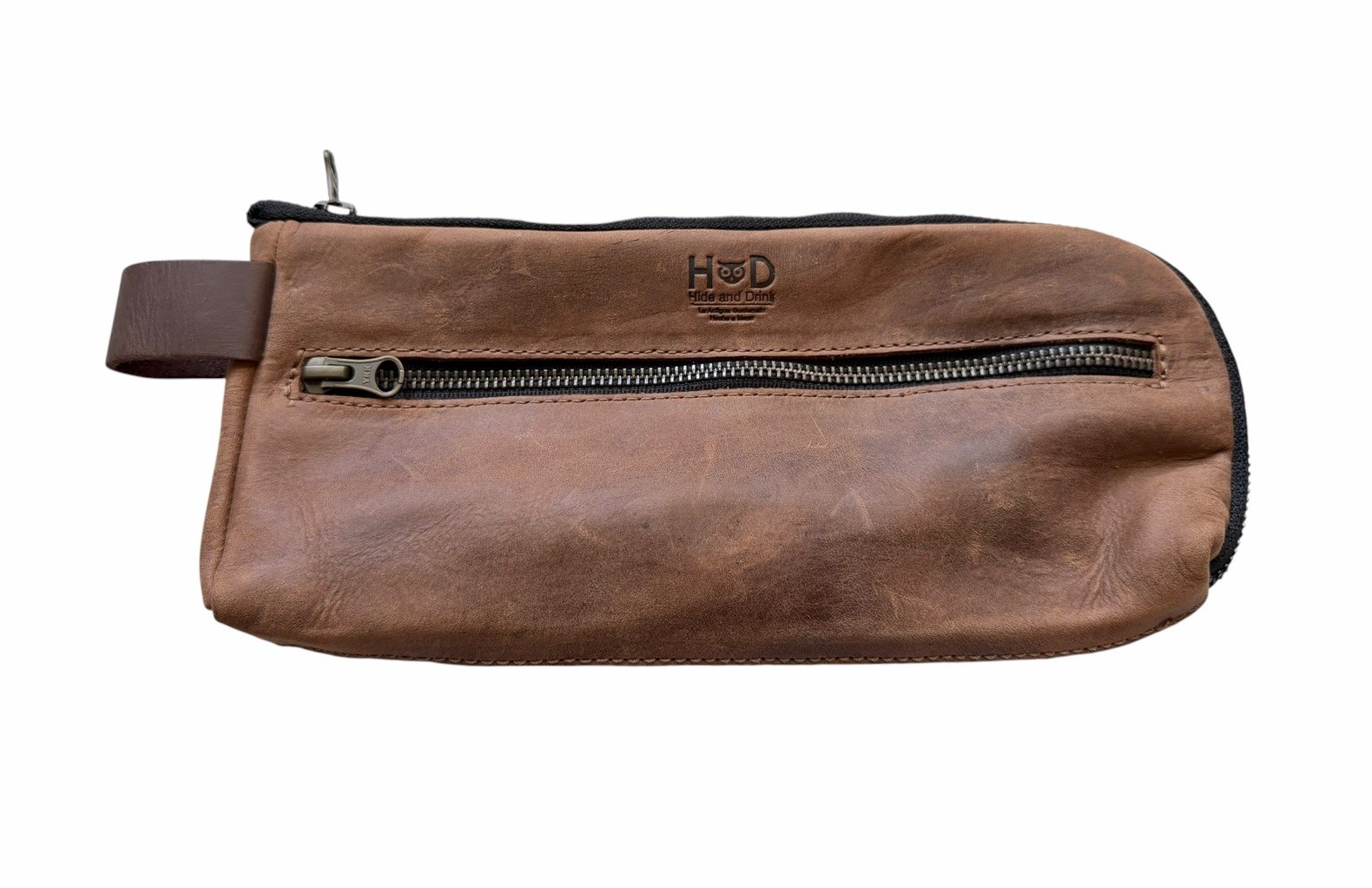 Hide And Drink Full Grain Leather Zip Up Pouch 11″ x 5″ Nice Solid Condition!