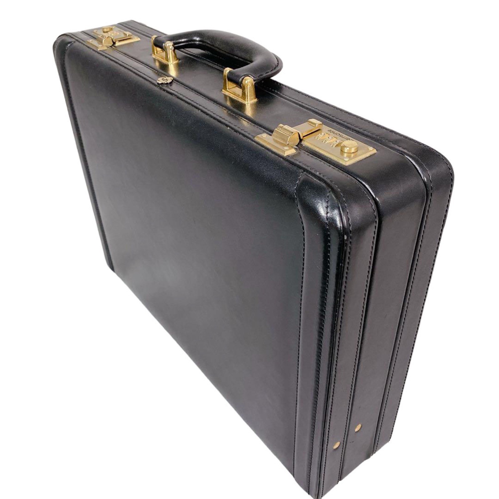 Samsonite Executive Leather Hard Attache Case Black & Gold Tumbler 1993 VINTAGE