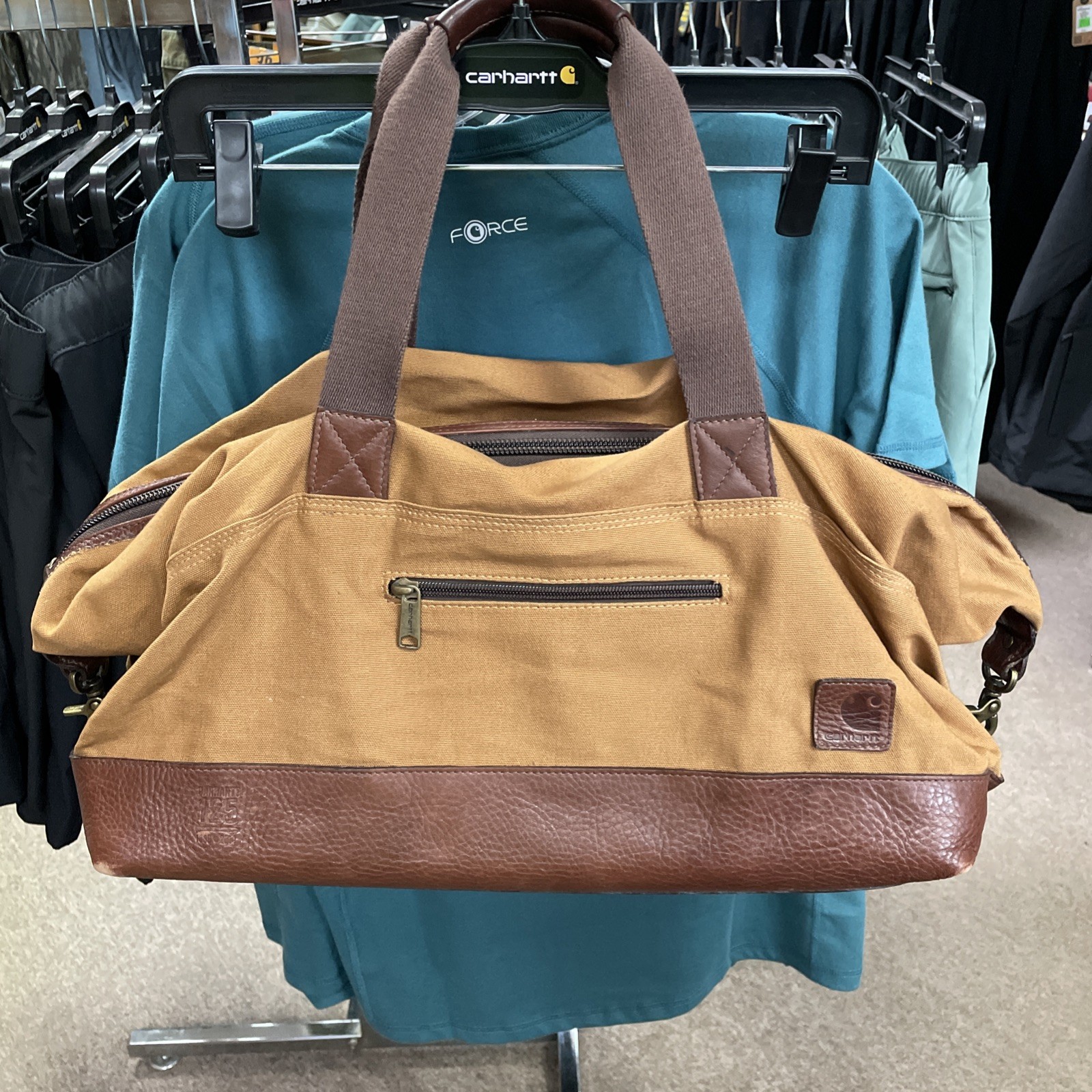 Carhartt Bag Made In USA 125th Anniversary Duffel Duck Leather Brass 18×10.5×10”