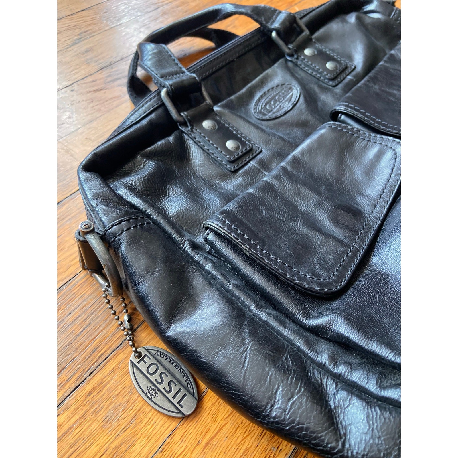 FOSSIL Black Leather Padded Mens Attache