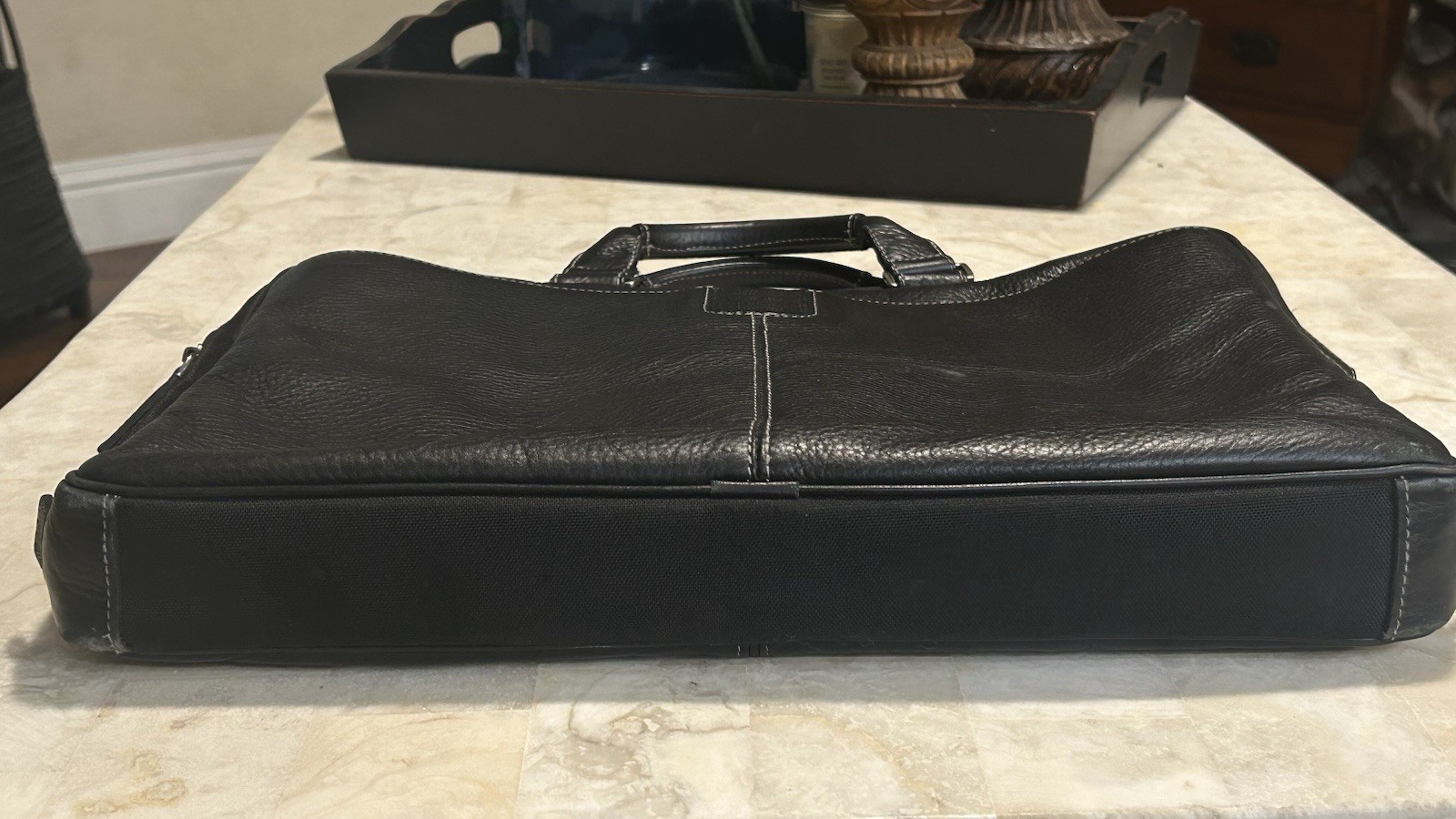 Boconi Black Tumbled Leather Briefcase Attaché Case Gray Hardware *No Strap*