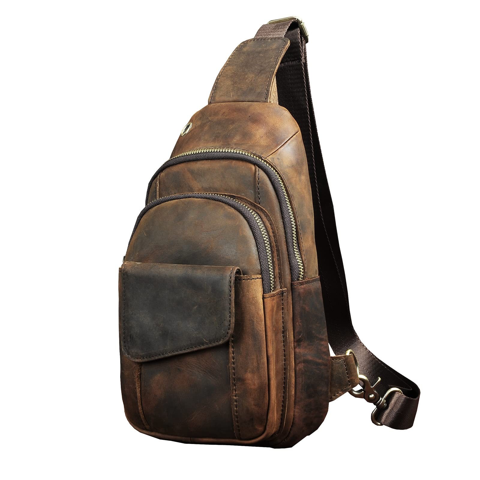 Leaokuu Men Outdoor Casual Travel Hiking Tea Crossbody Chest Sling Bag Rig One