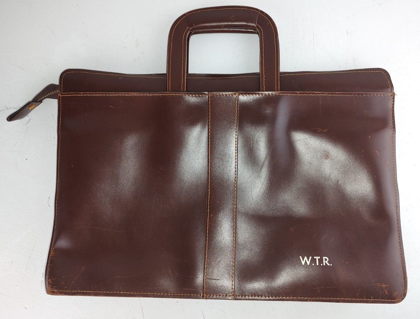 Leather Three Compartment Document Bag Briefcase 11 1/2in x16 1/2 in Used