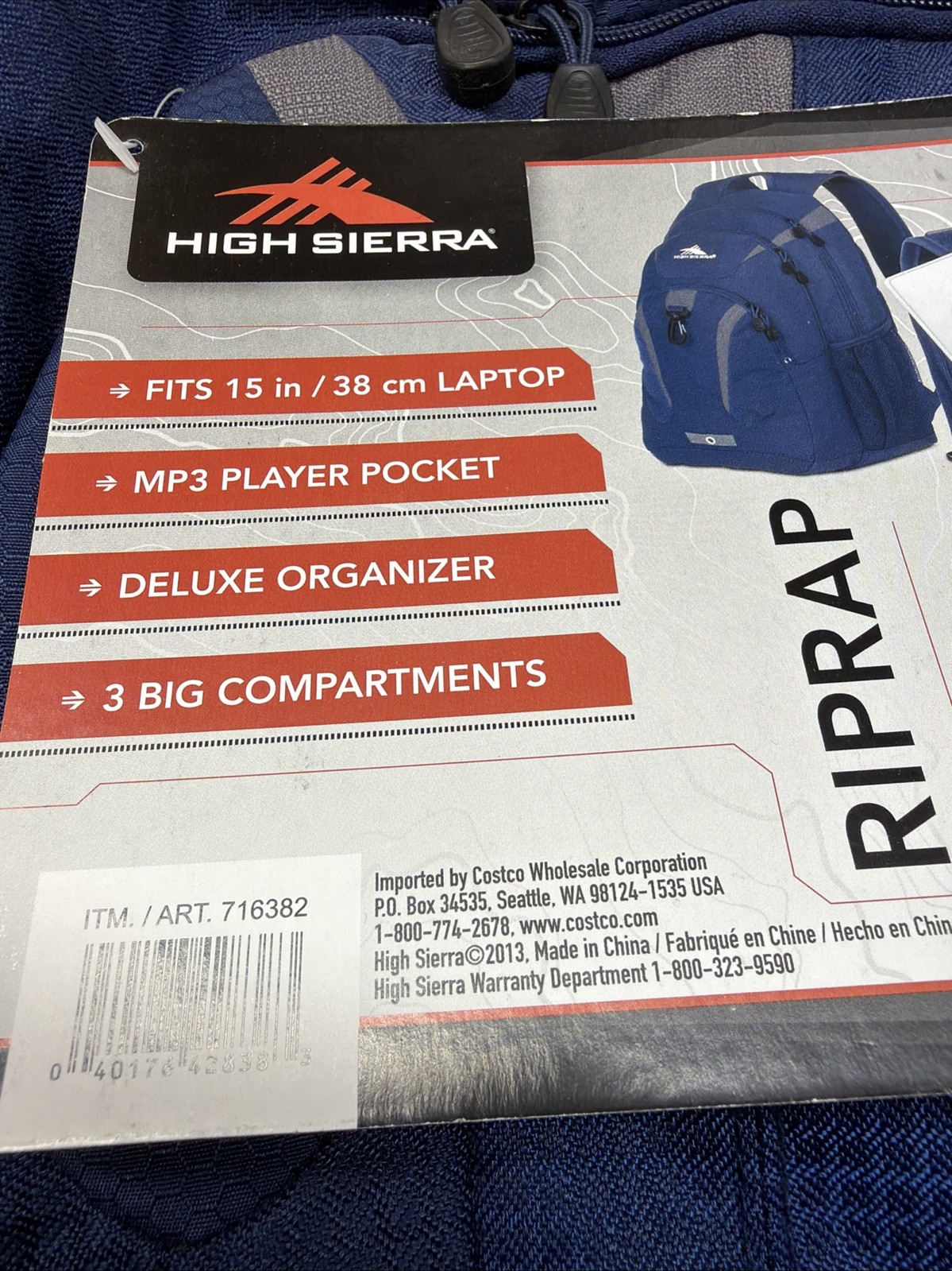 High Sierra Navy Blue Gray Backpack School Travel Bag Bookbag