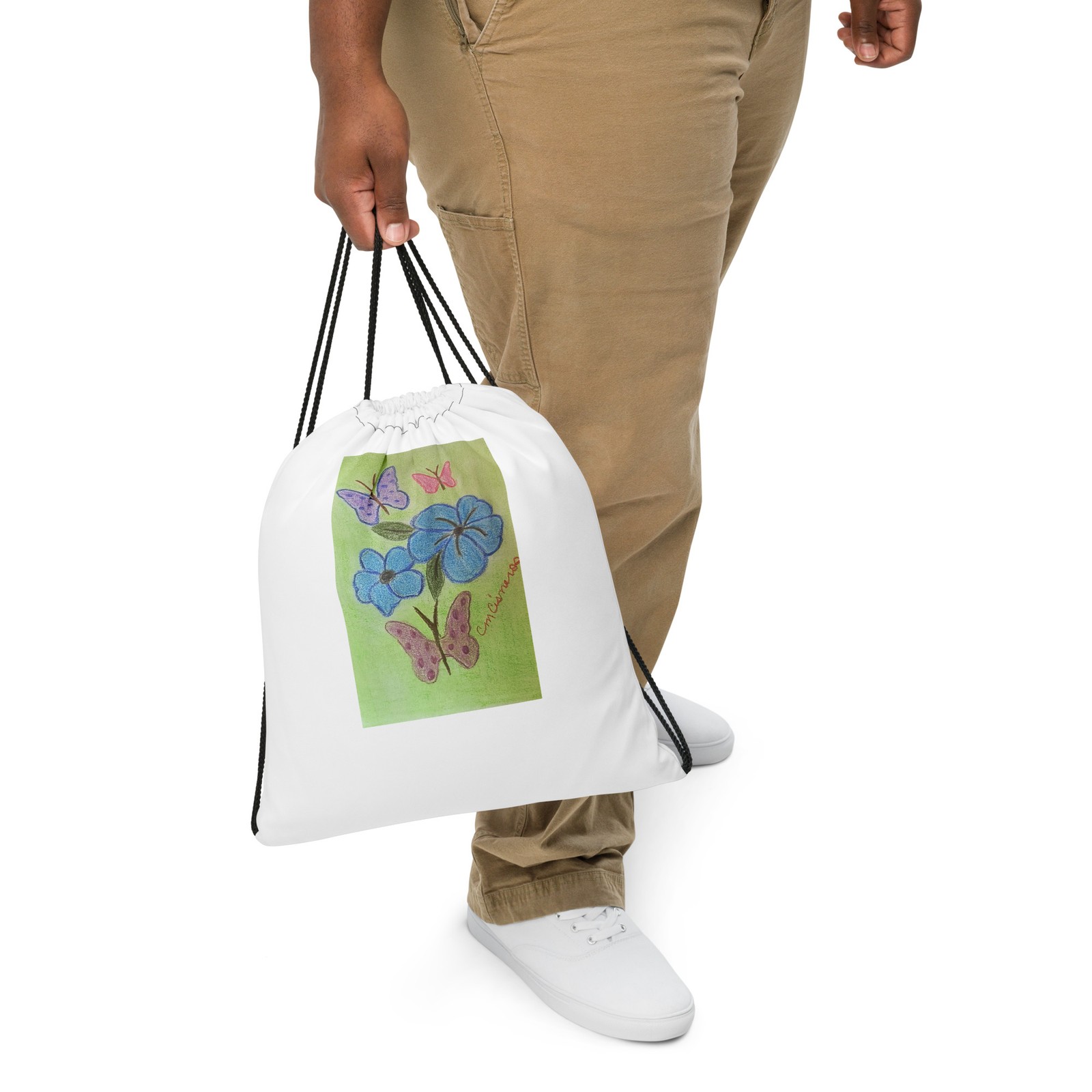 Artisan Original: Floral & Butterfly Drawstring Bag