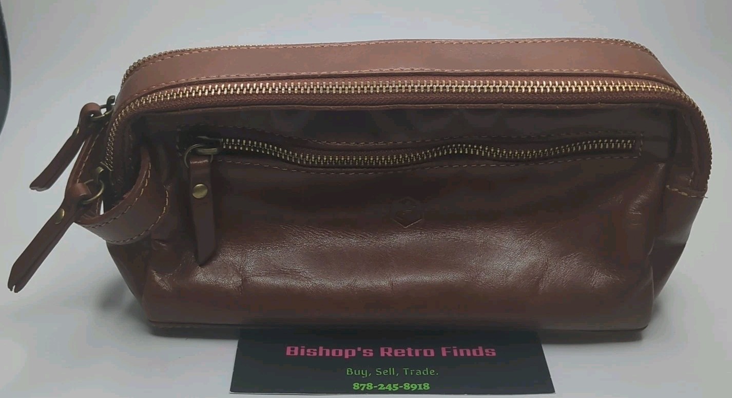 Valentina In Pell British Tan leather dop kit toiletry travel bag 2 zip ITALY