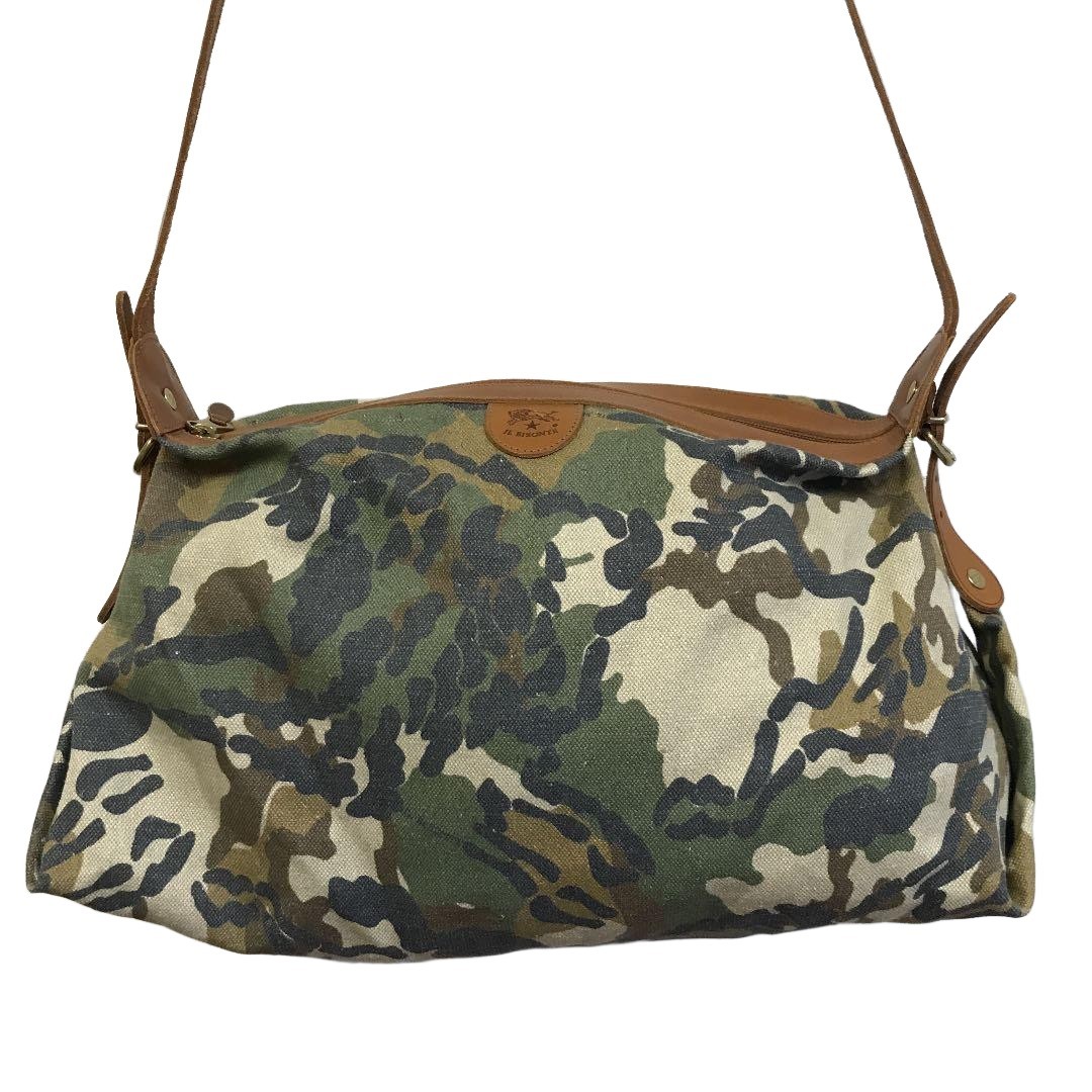 Il Bisonte Camouflage Canvas Leather Shoulder Bag 17x9x6 inches