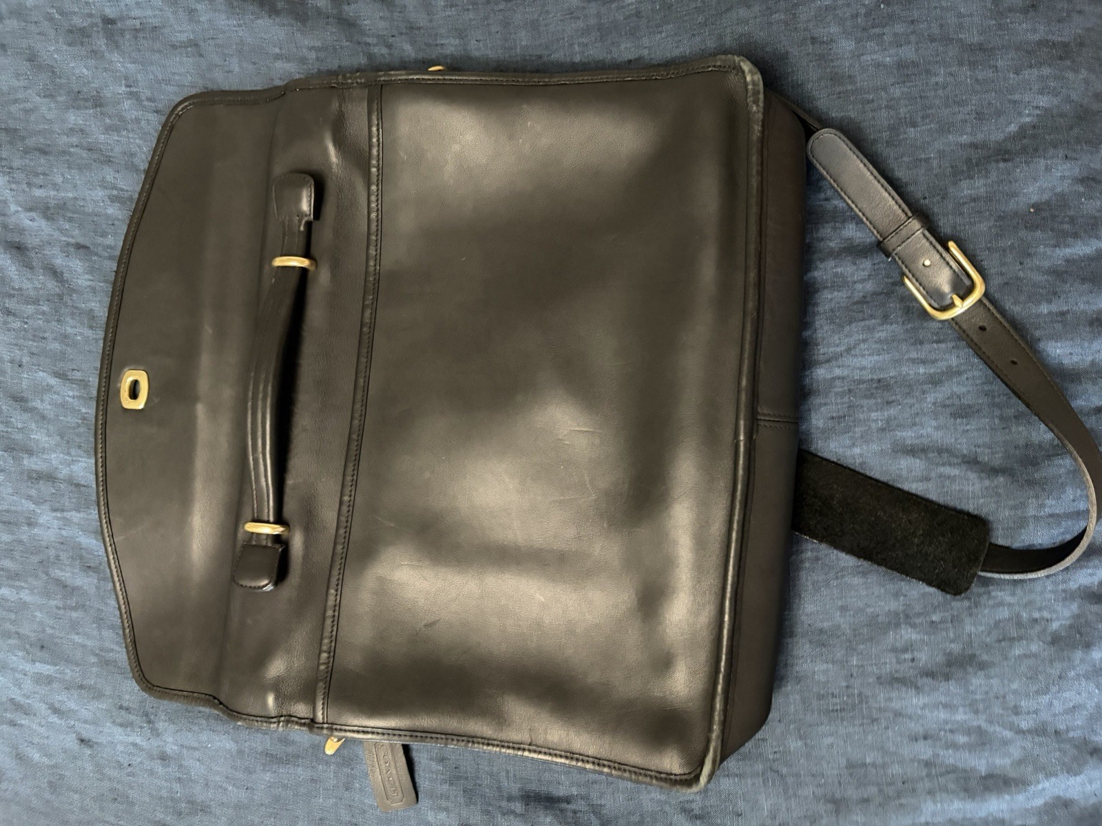 Coach Classic Black Leather Briefcase Bag Tote Excellent vtg quiet luxury