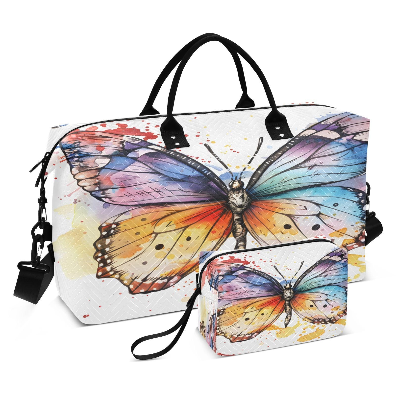Butterfly Travel Duffle Gym Bag, Butterfly Watercolor Print Weekender for Wom…