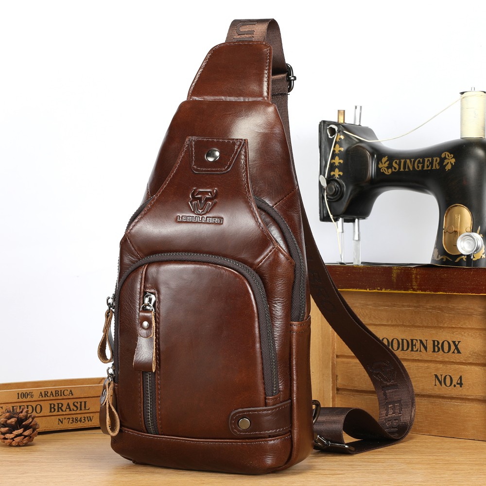 LEBULLBRO Chest bag Sling Backpack Crossbody Bag Shoulder Bag Genuine Leather