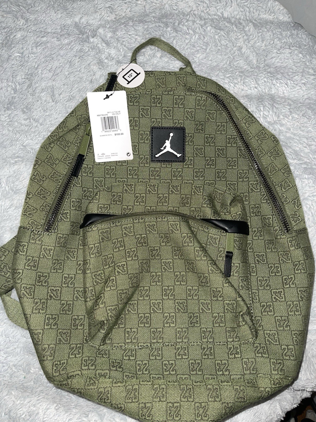 Jordan Green Jumpman Logo Backpack Zip Closure Medium w/ Pockets Travel