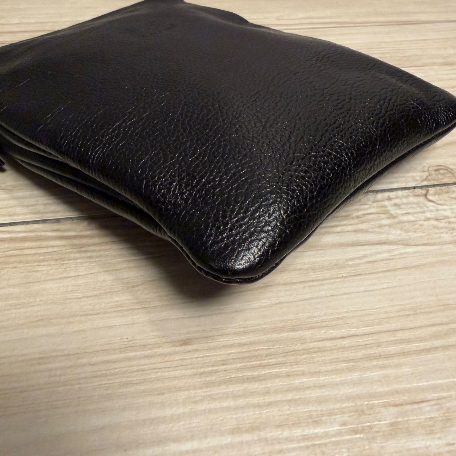 IL BISONTE Leather Mini Shoulder Bag Black Genuine Sacoche Pochette 18×13cm