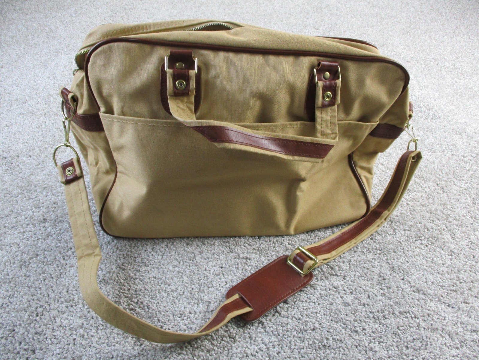 VINTAGE Safari Canvas Bag Khaki Carry On Top Handle Should Strap 70s 80s GUC