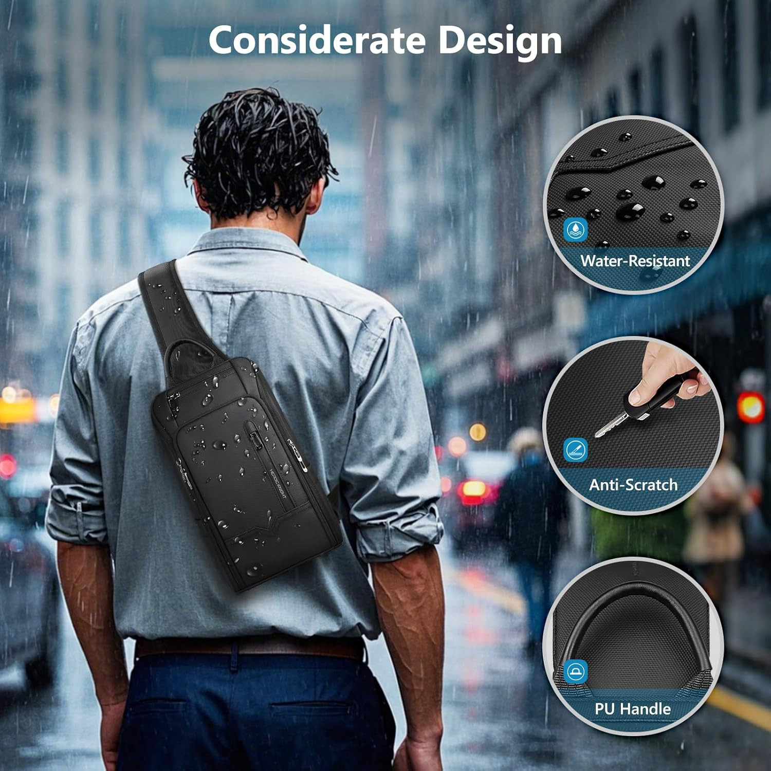 Crossbody Sling Bag for Men, Waterproof Sling Crossbody Backpack with USB Chargi