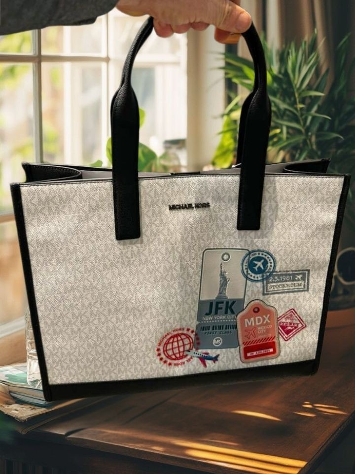 Michael Kors Cooper Men Medium Tote Bag with Embellishments & Logo Bright White