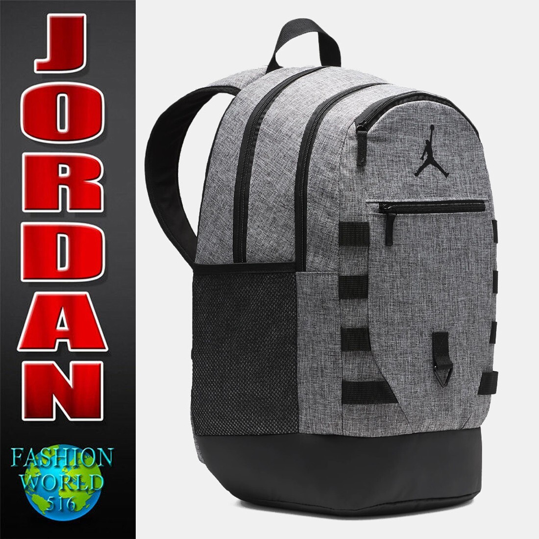 NIKE JORDAN JAM ZONE BACKPACK LAPTOP SCHOOL GYM BAG CARBON HEATHER GREY/BLACK