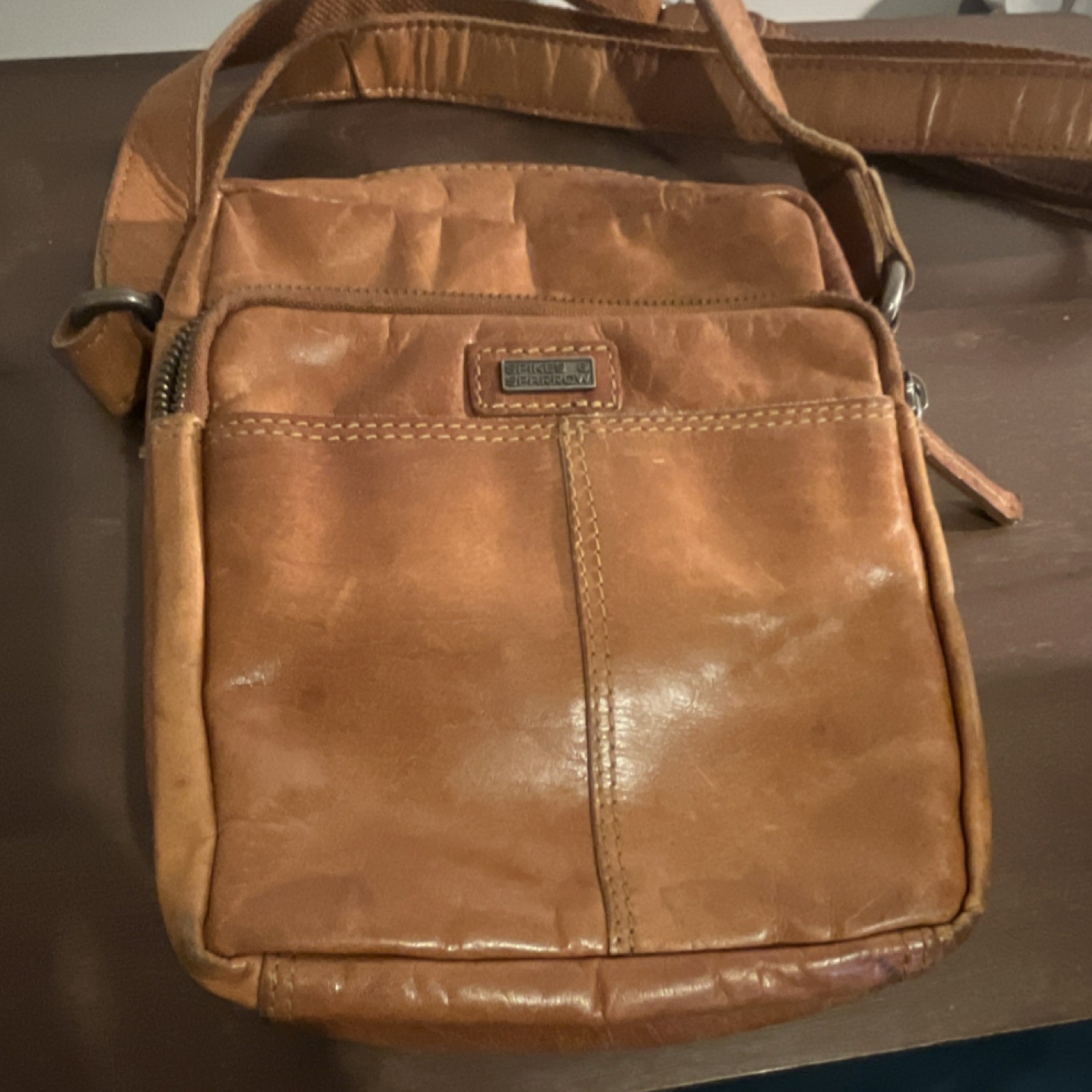 Spikes & Sparrow Brown Crossbody Bag Men Adjustable Strap Zipper Solid Casual