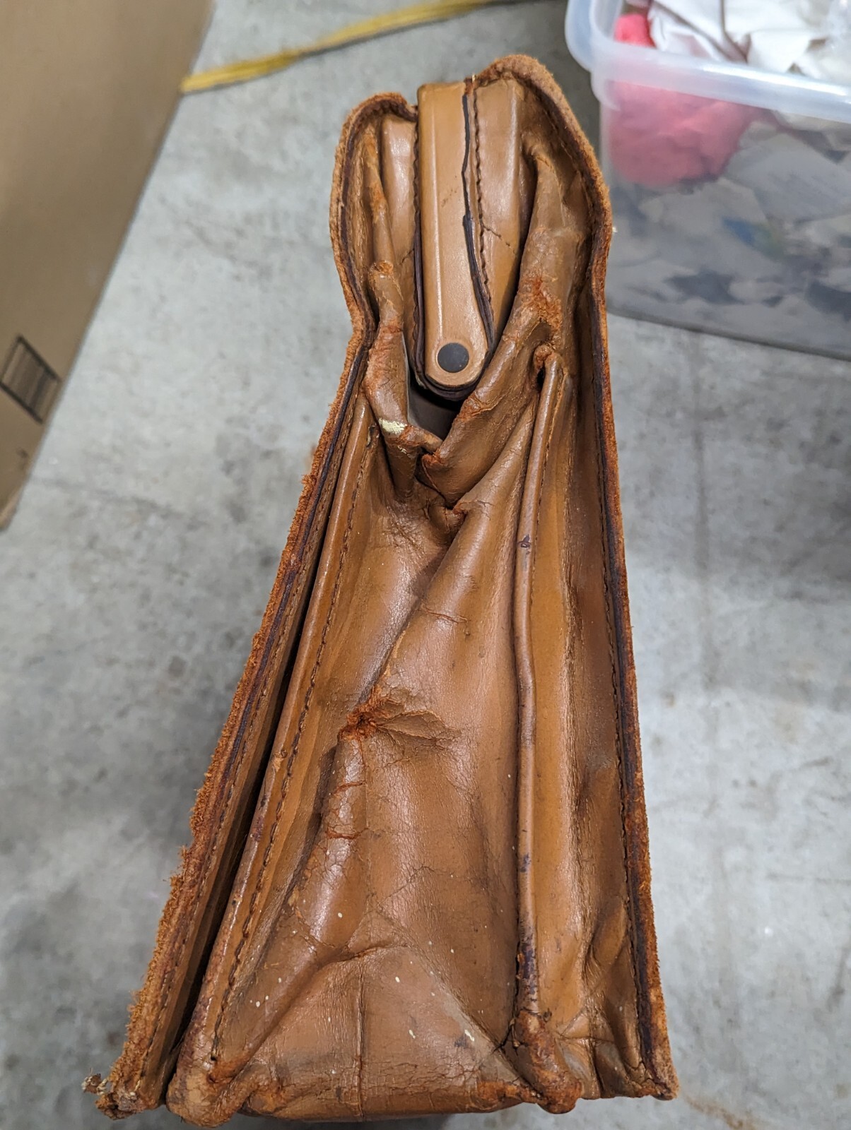 Vintage Cowhide Leather Briefcase- Split-Tan Doctors Bag- MCM- Distressed