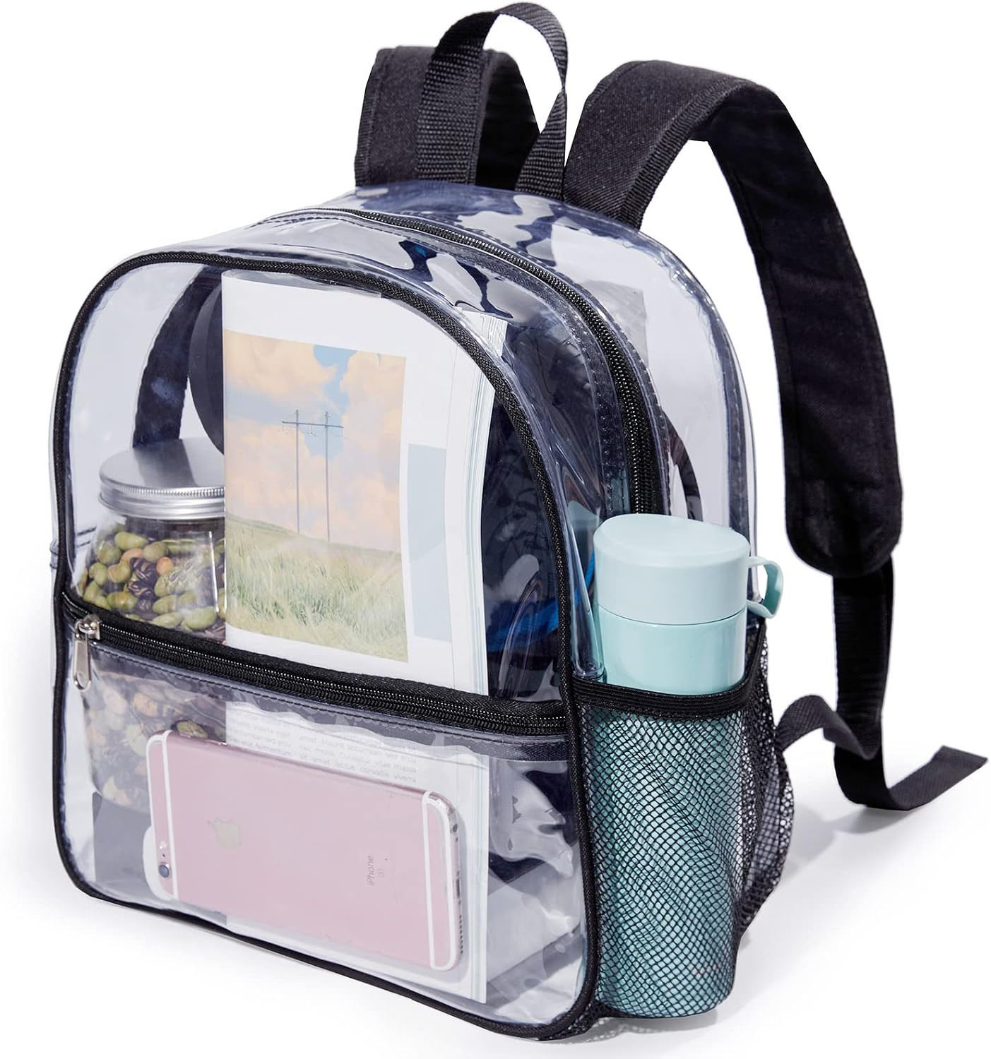 Mini Clear Backpack for Stadium Events, Concert, 12×6×12, Black | Small Clear