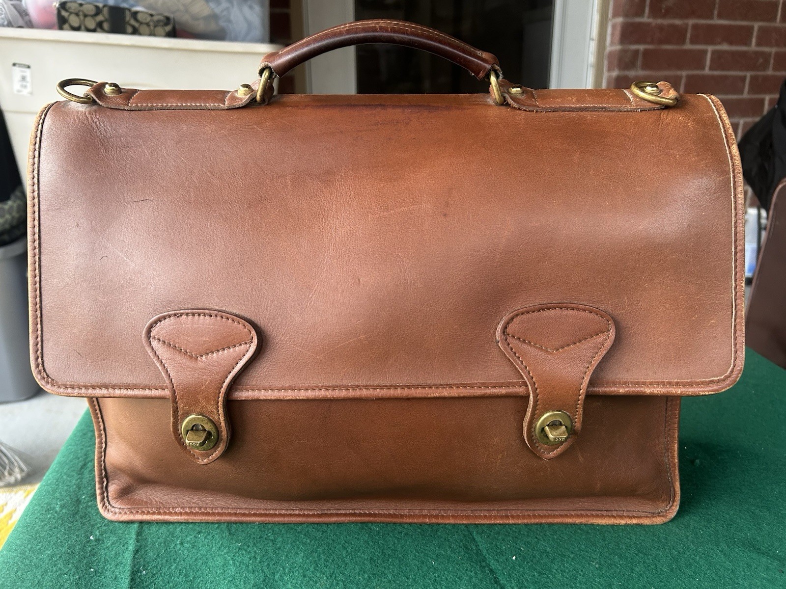 VTG Jack Georges Brown Distress Messenger Satchel Bag Brass Briefcase Leather