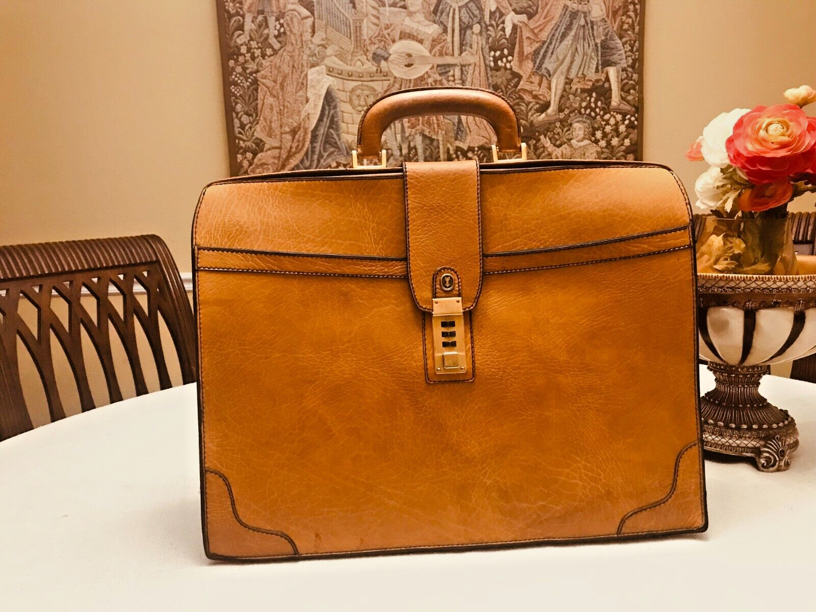 GOLDPFEIL “CARACCIOLA” Tan Leather Briefcase / Lawyer Bag – W. GERMANY