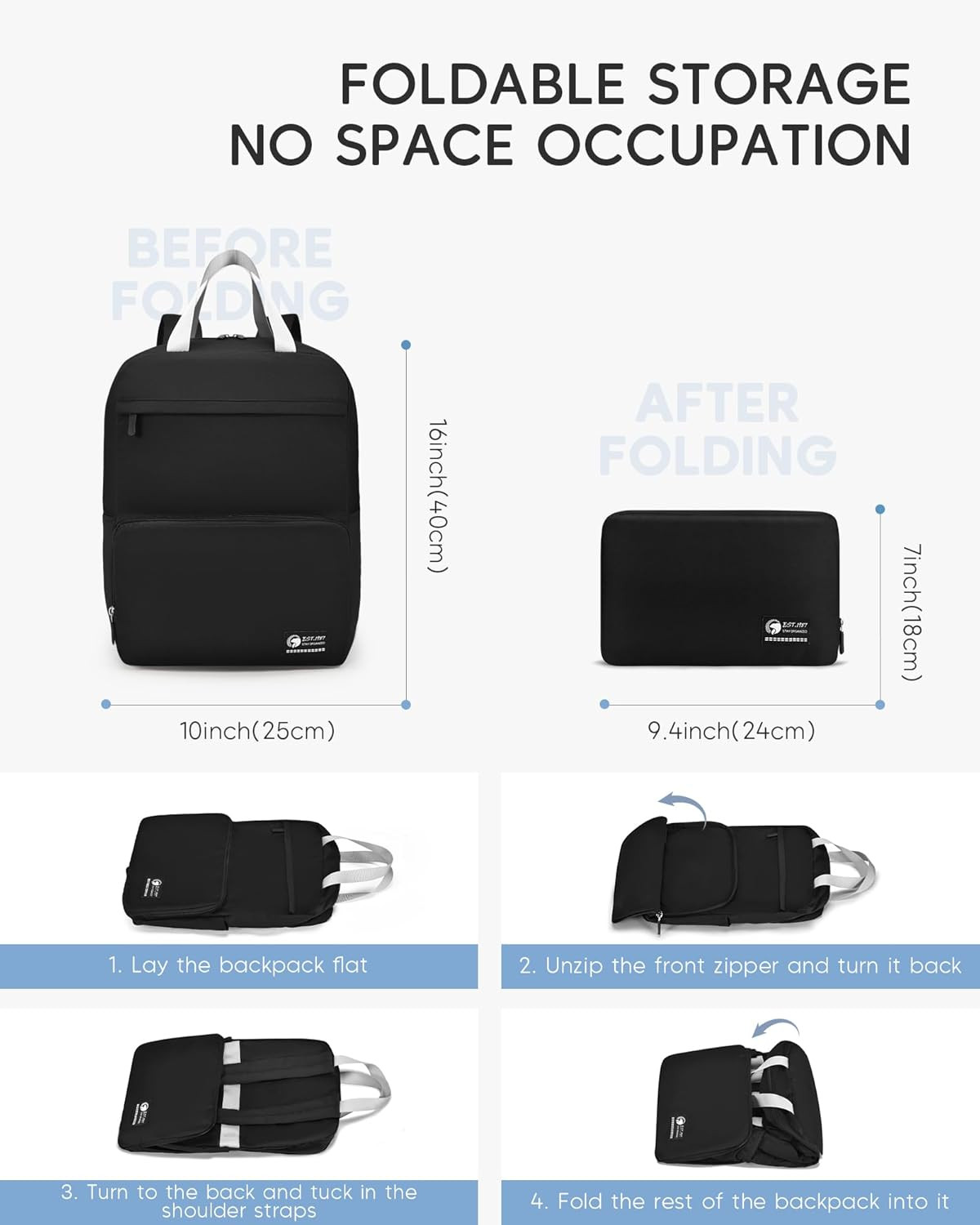 Lightweight Personal Item Bag 17X10X9 Ultralight 0.5Lb Foldable Travel Backpack